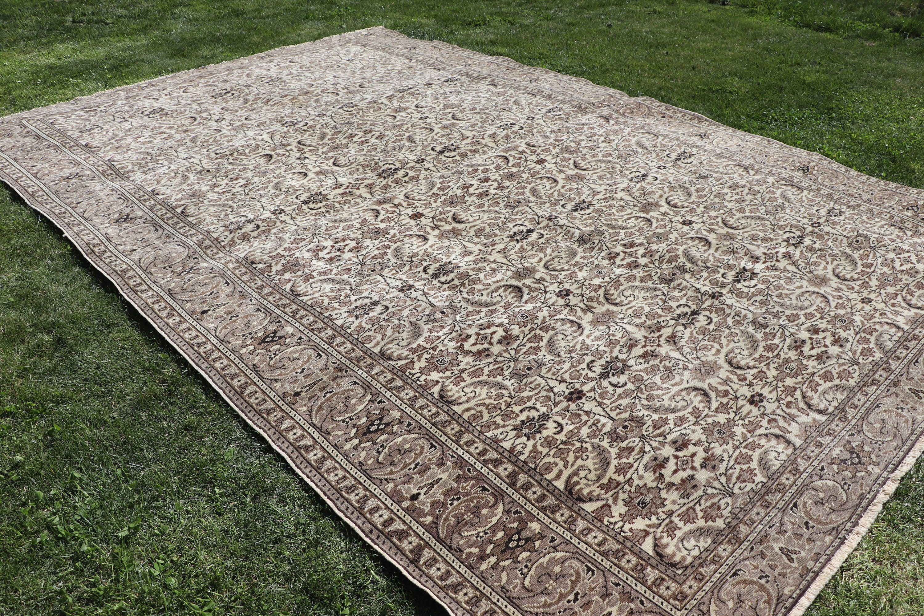 Boho Halılar, Modern Halılar, Vintage Halı, Gri Mutfak Halısı, Büyük Oushak Halısı, 6.3x9.5 ft Büyük Halı, Türk Halıları, Yatak Odası Halıları, Mutfak Halıları