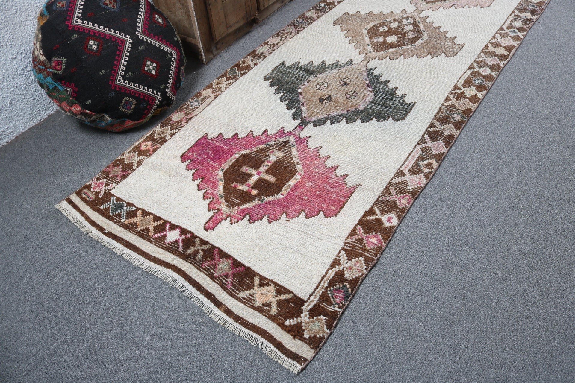 Rugs for Stair, Corridor Rugs, Beige Statement Rug, Moroccan Rugs, Turkish Rug, Vintage Rug, 3.7x11.4 ft Runner Rugs