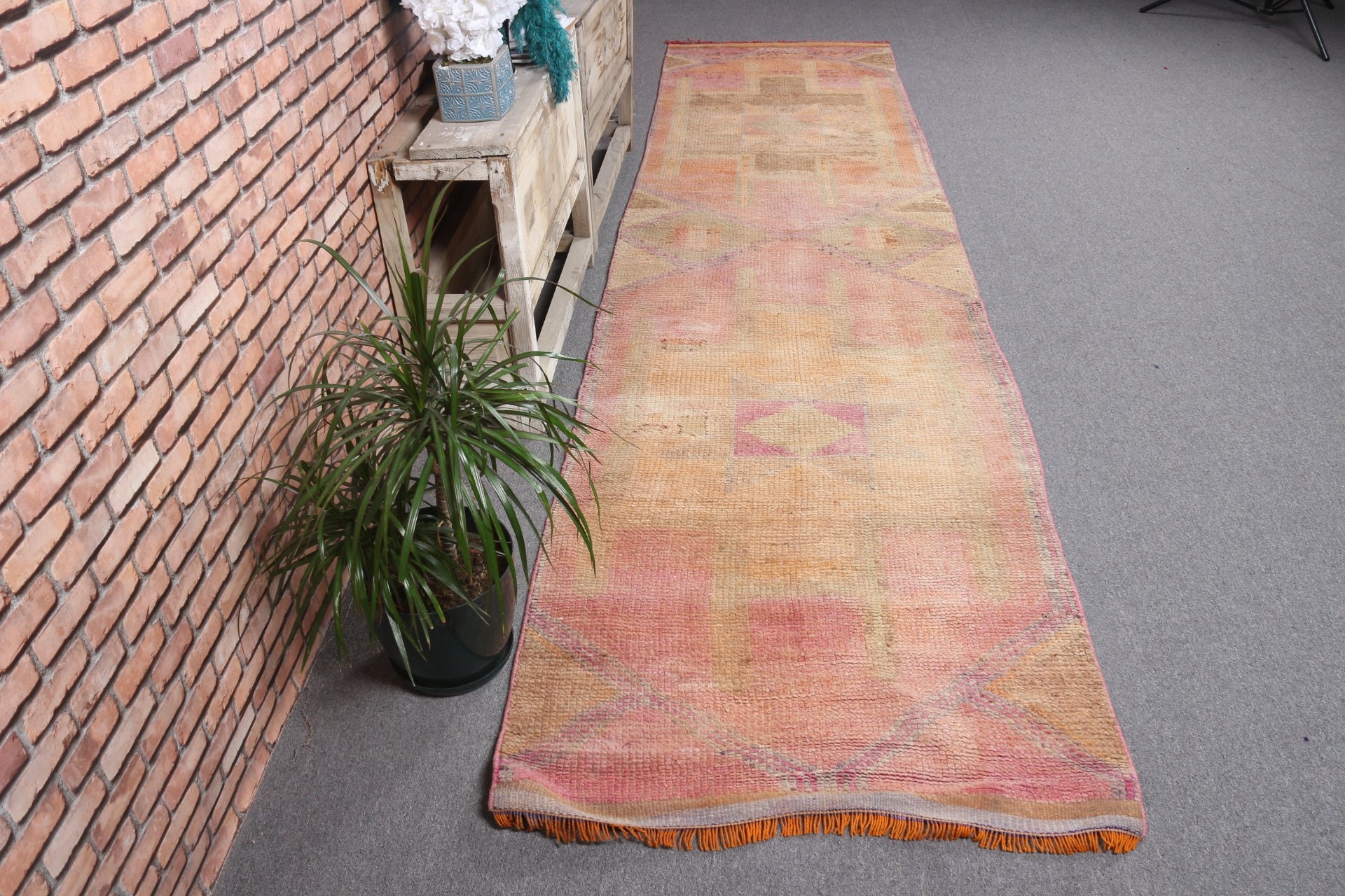 Orange Oushak Rug, Oriental Rug, Stair Rug, 3x12.3 ft Runner Rugs, Vintage Rugs, Rugs for Stair, Floor Rug, Turkish Rugs, Kitchen Rug