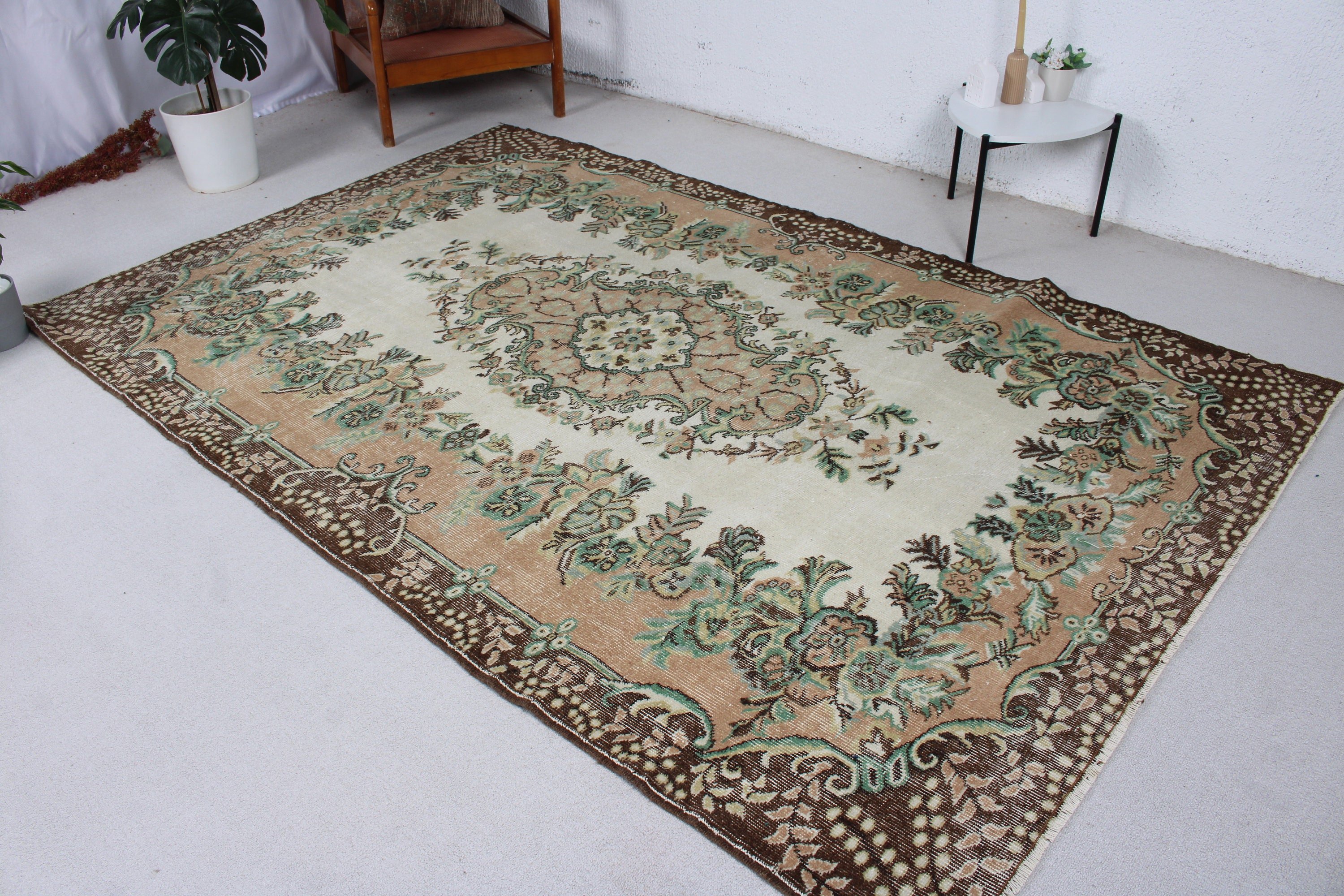 Kabile Halıları, 6x8,9 ft Büyük Halılar, Yer Halısı, Oturma Odası Halısı, Modern Halı, Yemek Odası Halısı, Türk Halıları, Vintage Halılar, Kahverengi Açıklama Halısı