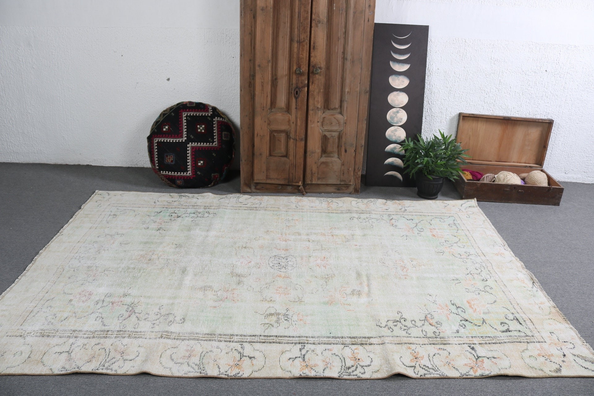 Salon Rug, Handwoven Rug, Cool Rug, Rugs for Bedroom, Green Luxury Rugs, Large Boho Rug, 6x8.8 ft Large Rugs, Vintage Rug, Turkish Rugs