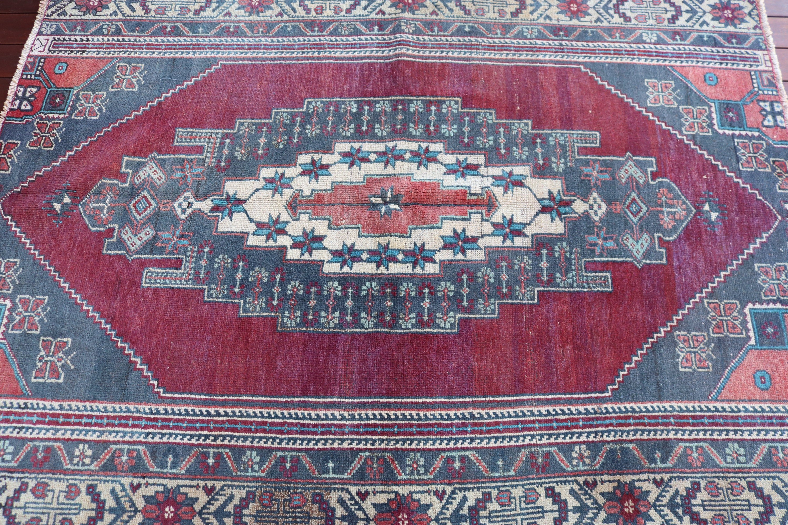 Kırmızı Boho Halılar, Yatak Odası Halıları, Açıklama Halısı, Türk Halıları, Boho Vurgulu Halılar, El Dokuma Halılar, 4.3x5.4 ft Accent Halı, Vintage Halılar