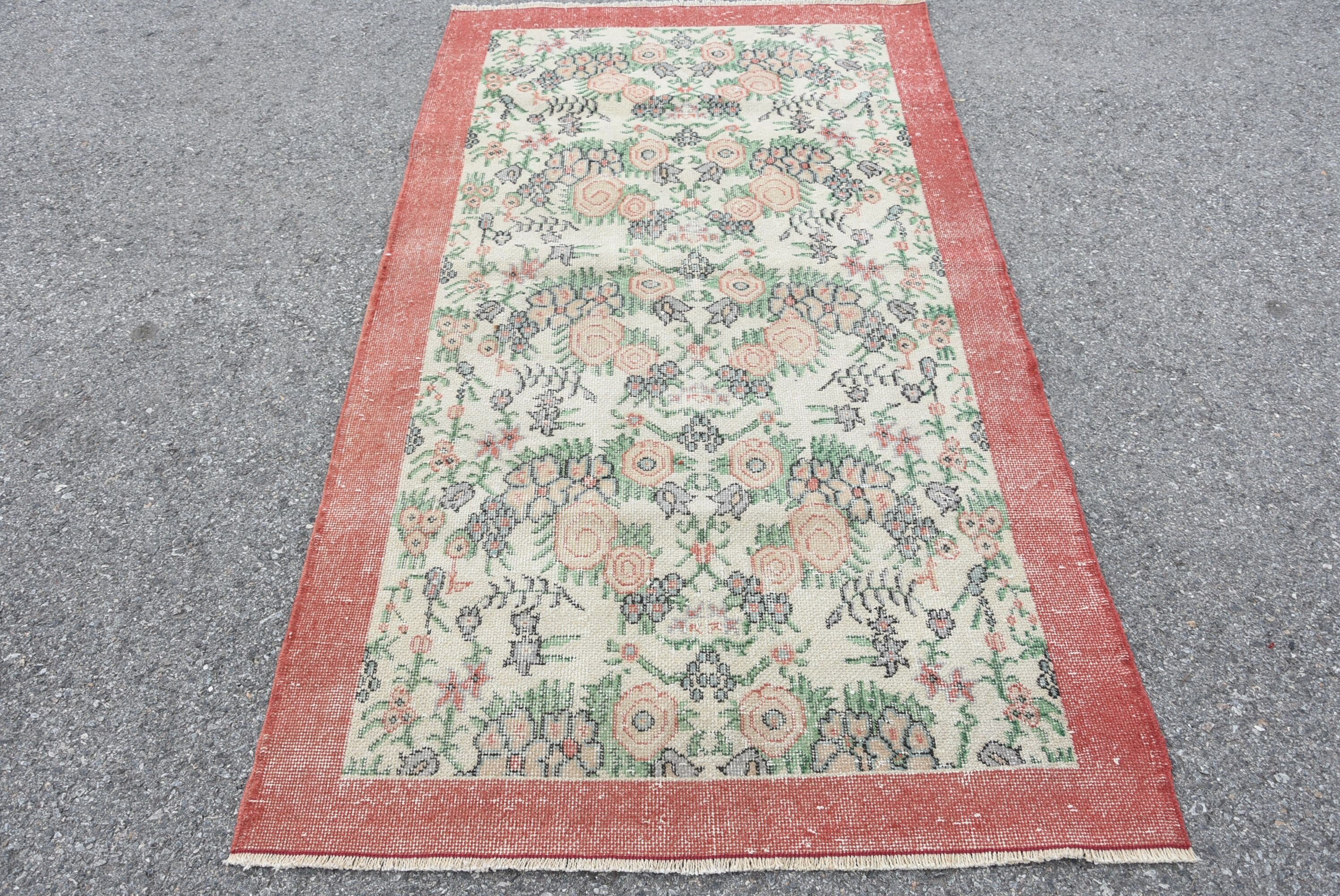 Living Room Rug, Rugs for Nursery, Turkish Rug, Vintage Rugs, 3.7x6.7 ft Area Rugs, Antique Rug, Nursery Rugs, Red Oushak Rug, Cool Rug