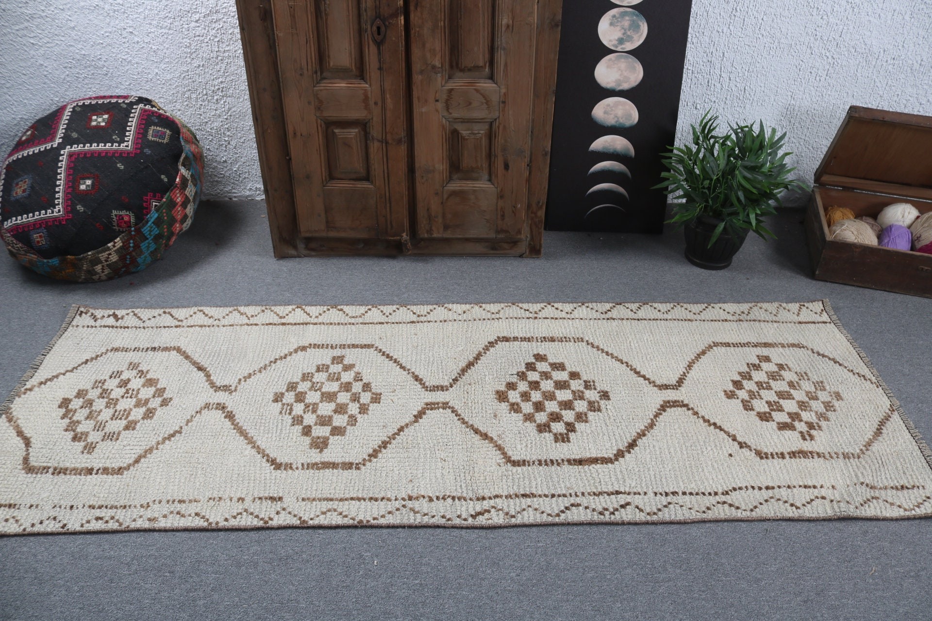 Beige Handwoven Rug, Turkish Rug, Vintage Rugs, Neutral Rugs, Kitchen Rugs, Vintage Runner Rug, 2.7x7.4 ft Runner Rug, Flatweave Rugs