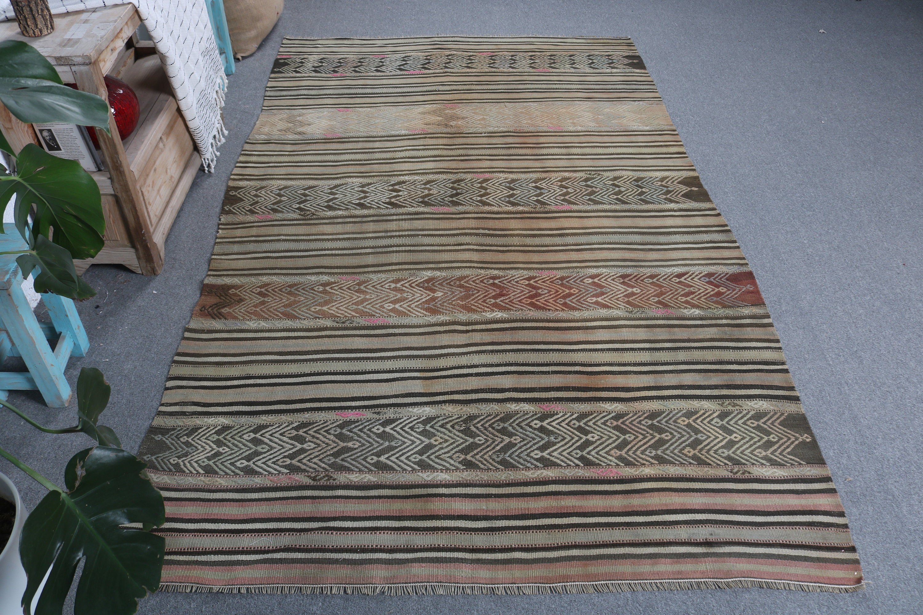 Zemin Halıları, 4.7x7.9 ft Alan Halıları, Vintage Halılar, Yeşil Mutfak Halısı, Türk Halısı, Boho Halıları, Fas Halıları, Kilim, Oturma Odası Halıları