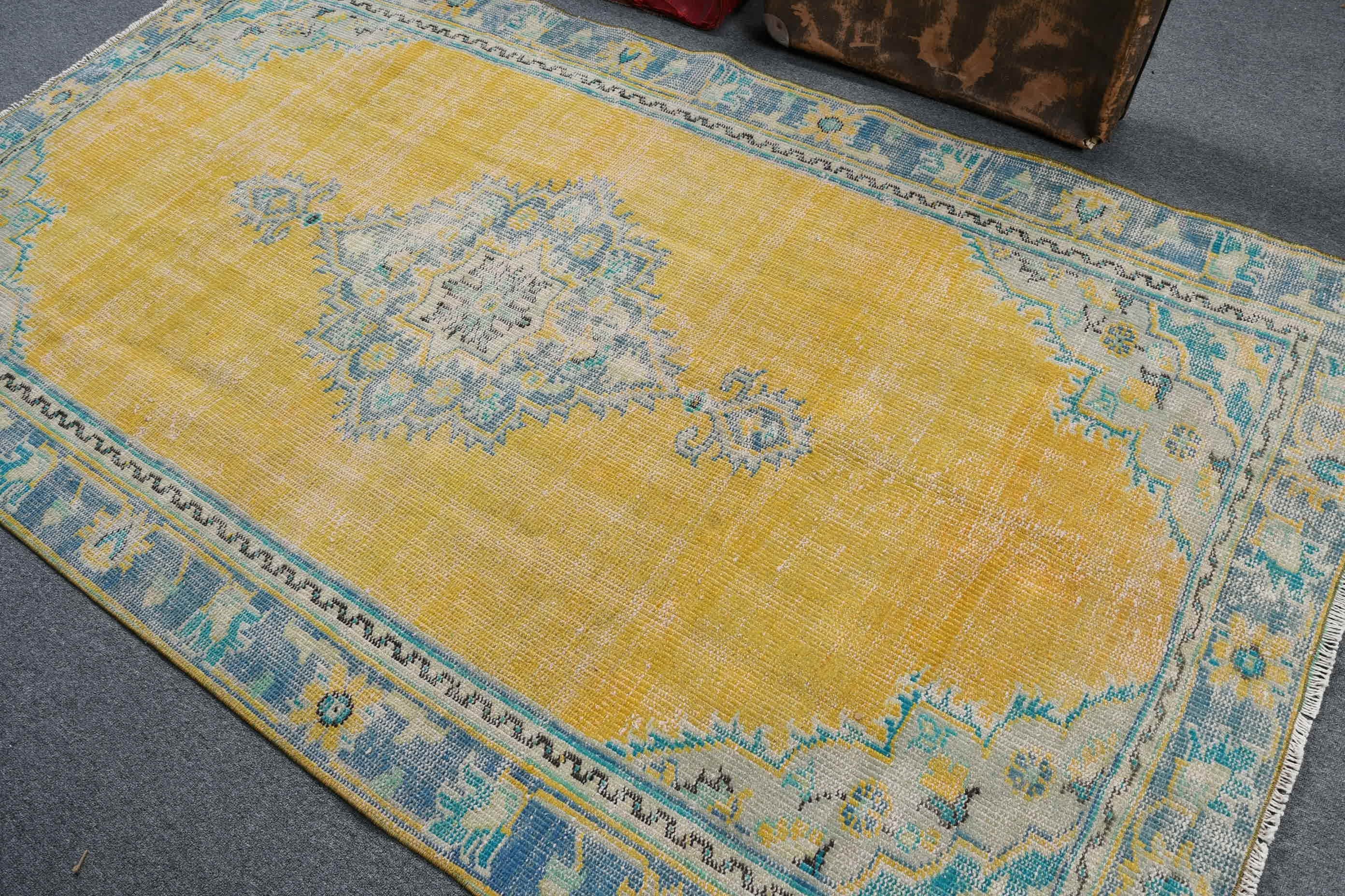 Bedroom Rugs, Salon Rug, Anatolian Rug, Turkish Rug, Rugs for Bedroom, Vintage Rugs, Yellow Moroccan Rug, 4.8x8.5 ft Large Rug, Oushak Rug