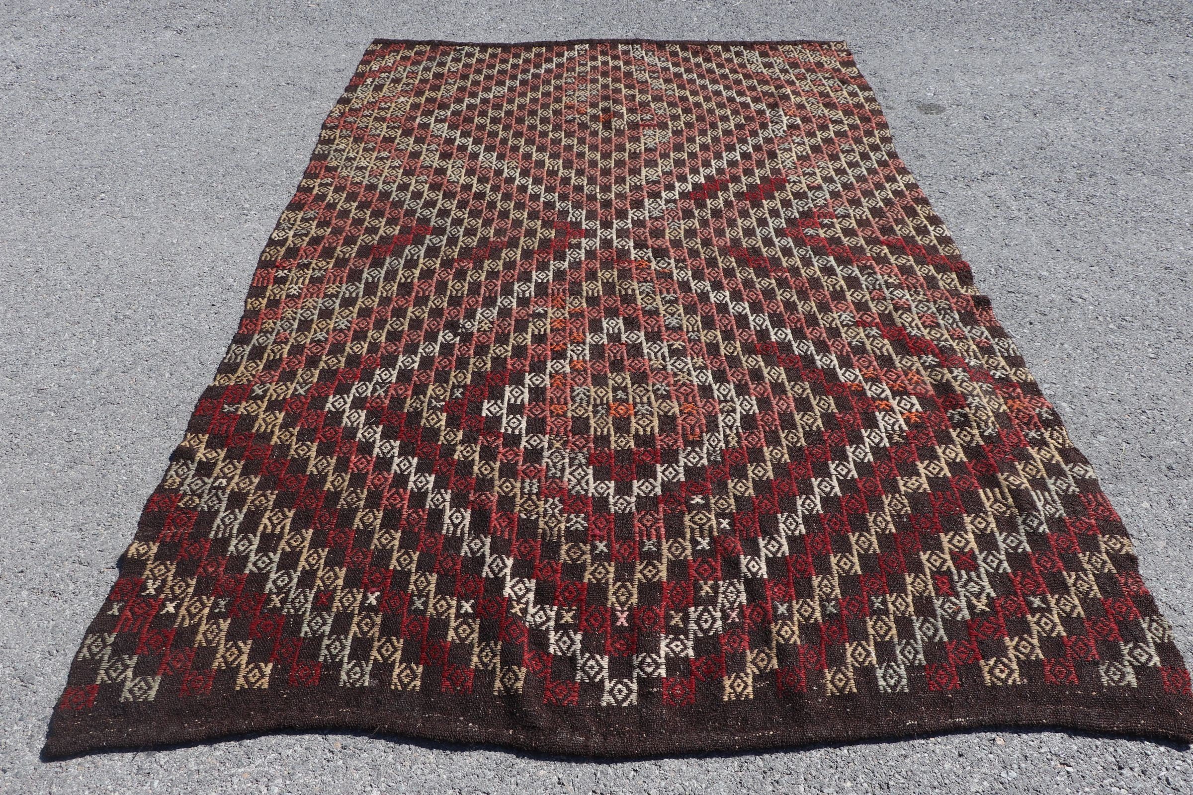 Turkish Rugs, Kilim, 5.8x8.9 ft Large Rug, Brown Oushak Rug, Rugs for Salon, Bedroom Rugs, Vintage Rugs, Living Room Rugs