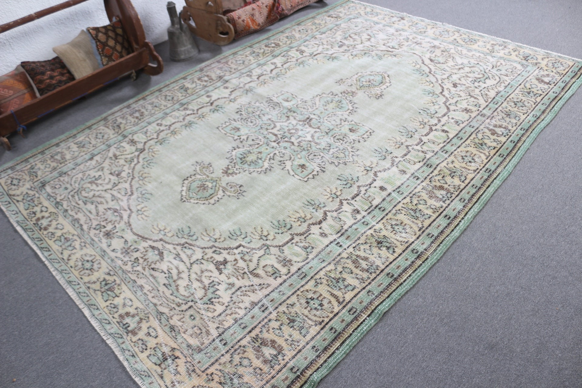 6.5x8.7 ft Large Rugs, Bedroom Rugs, Vintage Rug, Green Oriental Rugs, Moroccan Rug, Home Decor Rug, Art Rug, Living Room Rugs, Turkish Rug