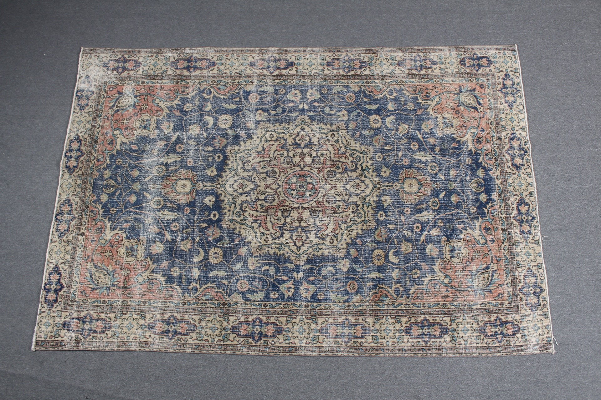 Turkish Rug, 8.3x9.9 ft Oversize Rugs, Dining Room Rug, Neutral Rugs, Floor Rug, Organic Rug, Blue Flatweave Rug, Vintage Rugs, Salon Rugs