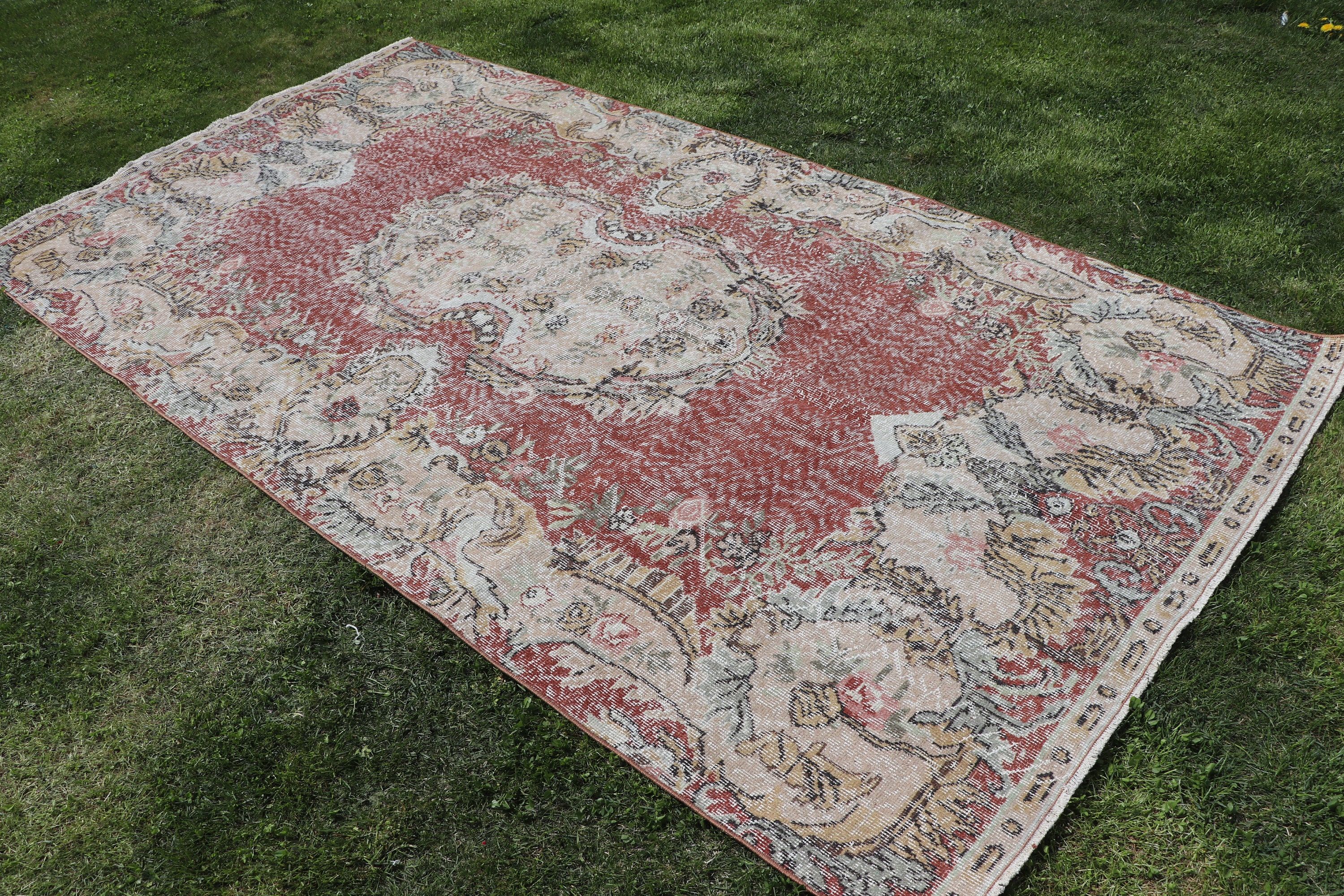 Kırmızı Nötr Halılar, Türk Halısı, Yer Halıları, Büyük Vintage Halı, Vintage Halı, Fas Halısı, 5.1x9.3 ft Büyük Halı, Yatak Odası Halısı, Dış Mekan Halısı