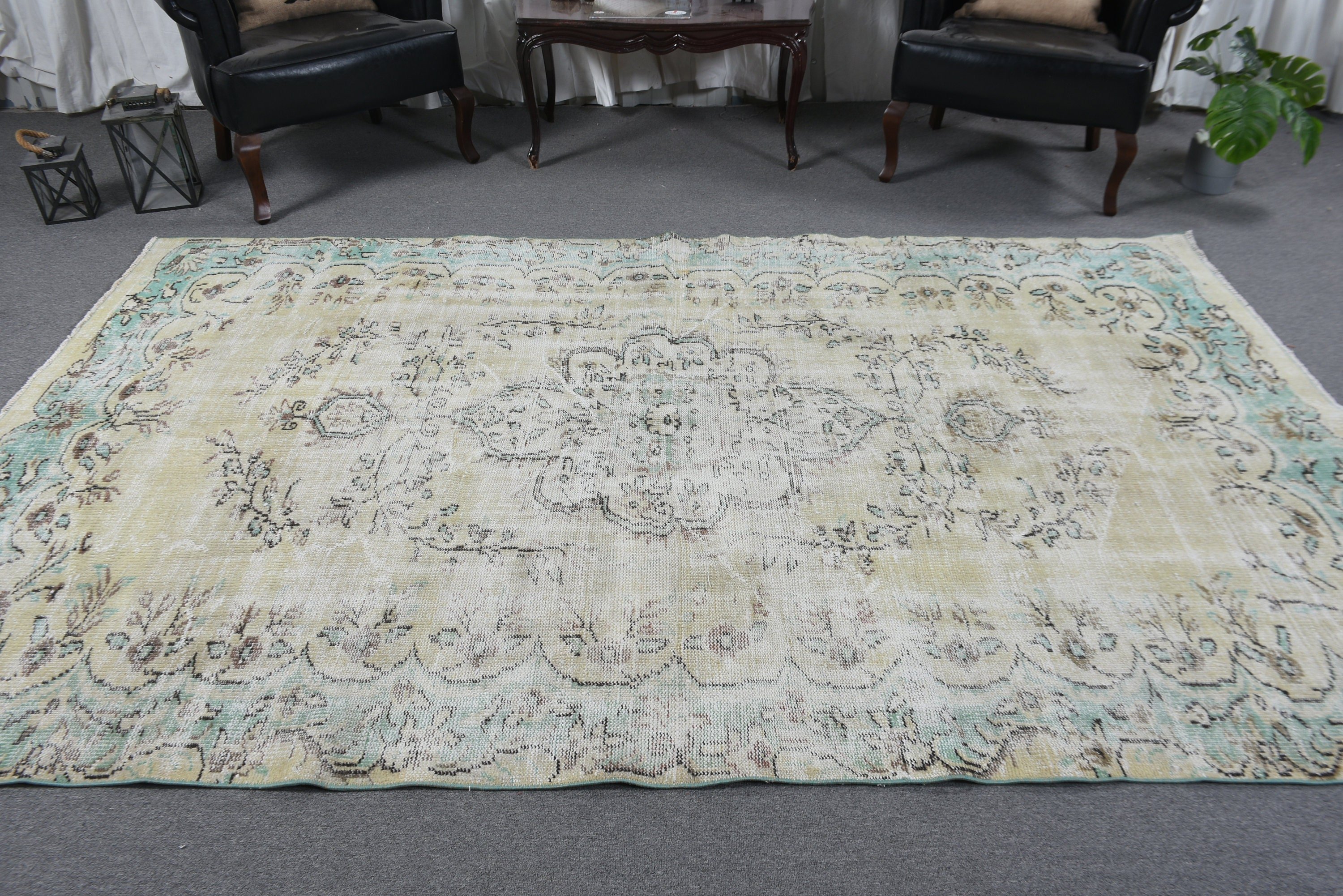 Türk Halısı, Oushak Halıları, Vintage Halı, Etnik Halı, Salon Halıları, Yün Halıları, Yatak Odası Halıları, 5.8x9.5 ft Büyük Halılar, Bej Ev Dekorasyonu Halıları