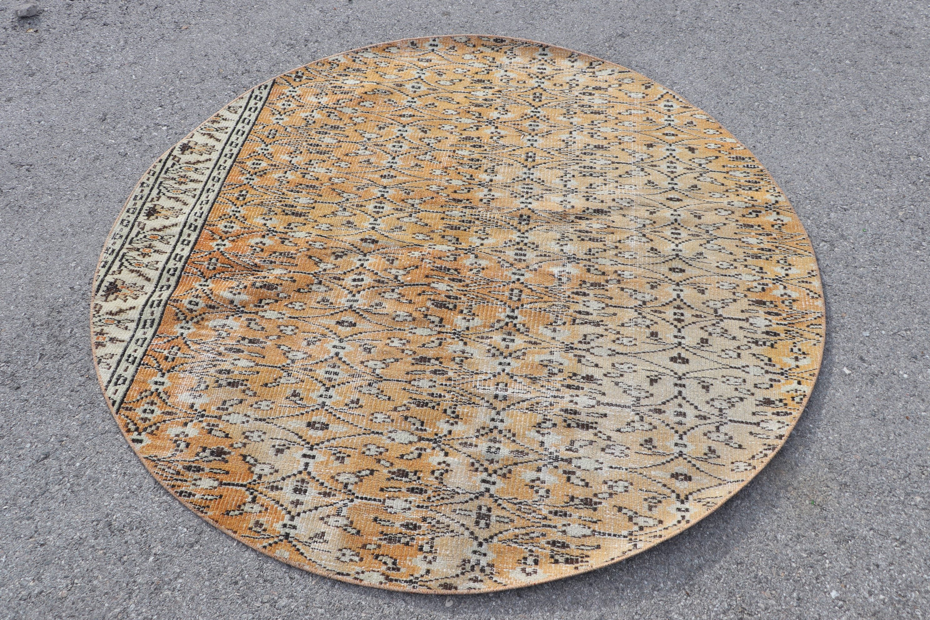 Vintage Halı, Turuncu Yer Halısı, Eski Ev Dekor Halısı, 5.1x5.1 ft Alan Halısı, Yatak Odası Halısı, Yemek Odası Halıları, Türk Halısı, Anadolu Halısı