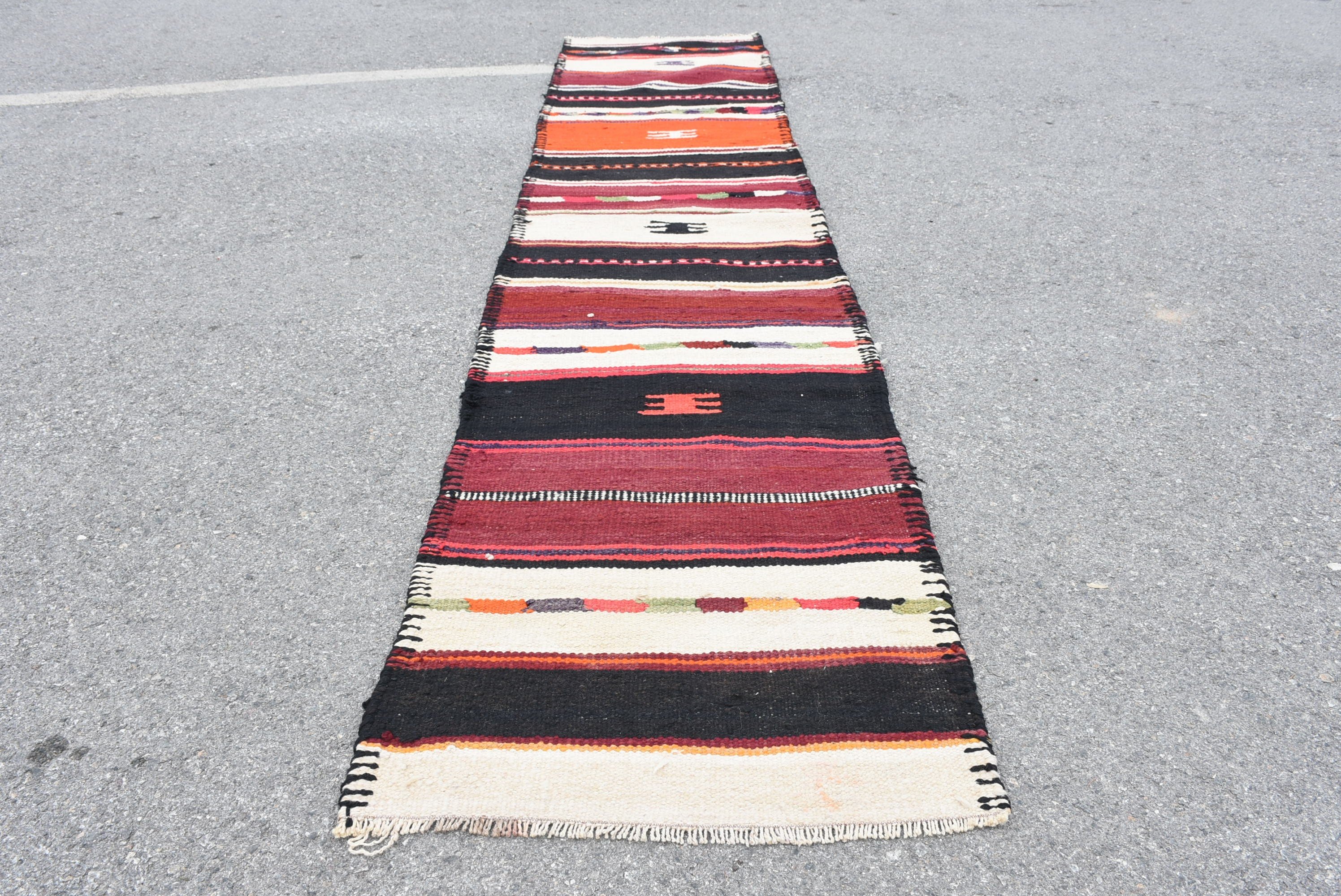 Hallway Rug, 2.8x13.2 ft Runner Rug, Kilim, Kitchen Rug, Cool Rugs, Rugs for Kitchen, Vintage Rug, Turkish Rug, Pale Rug, Black Floor Rugs