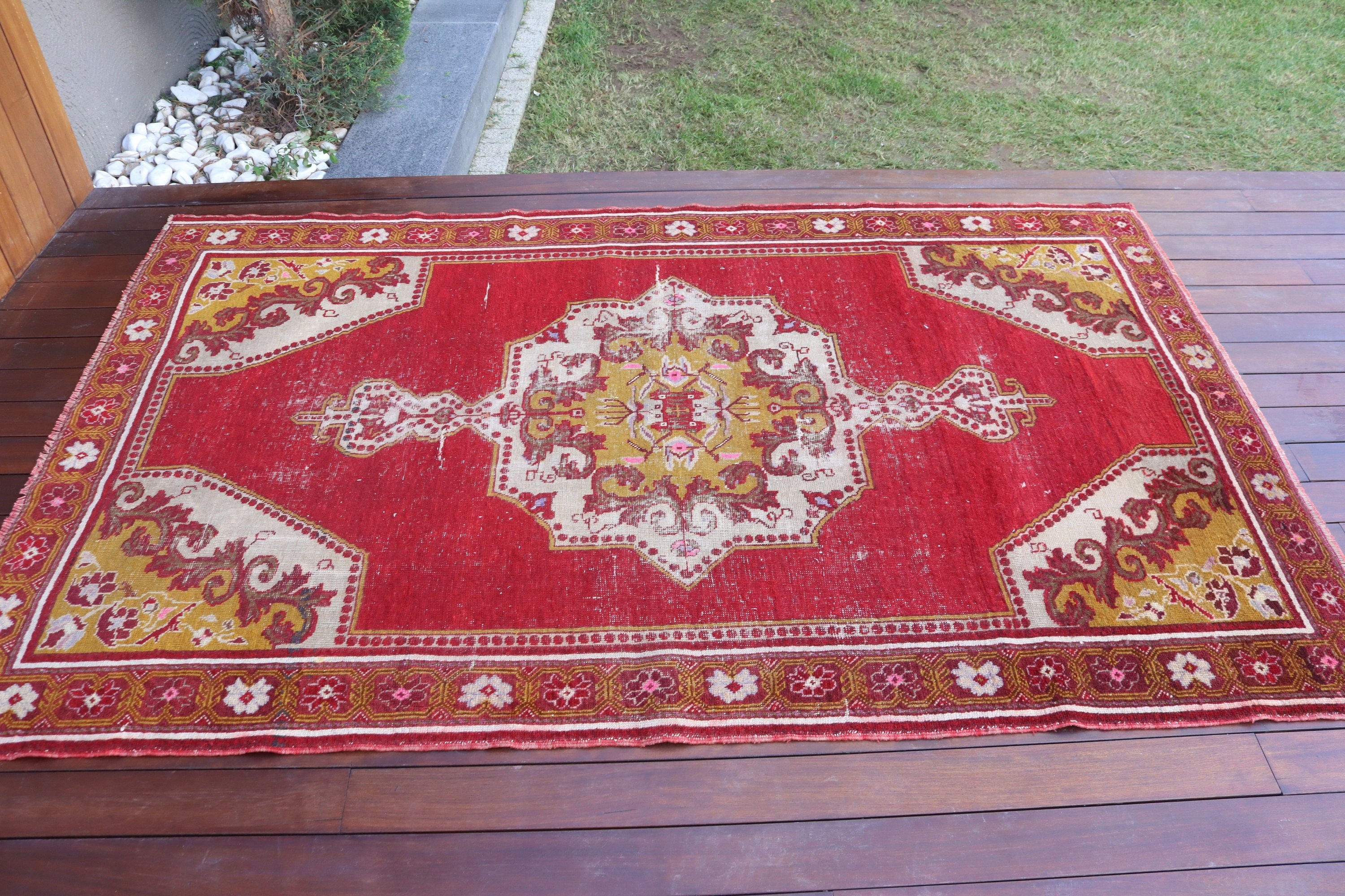 Vintage Halılar, Yemek Odası Halıları, Kırmızı Ev Dekorasyonu Halıları, Fas Halısı, 4.3x6.9 ft Alan Halısı, Türk Halıları, Yer Halısı