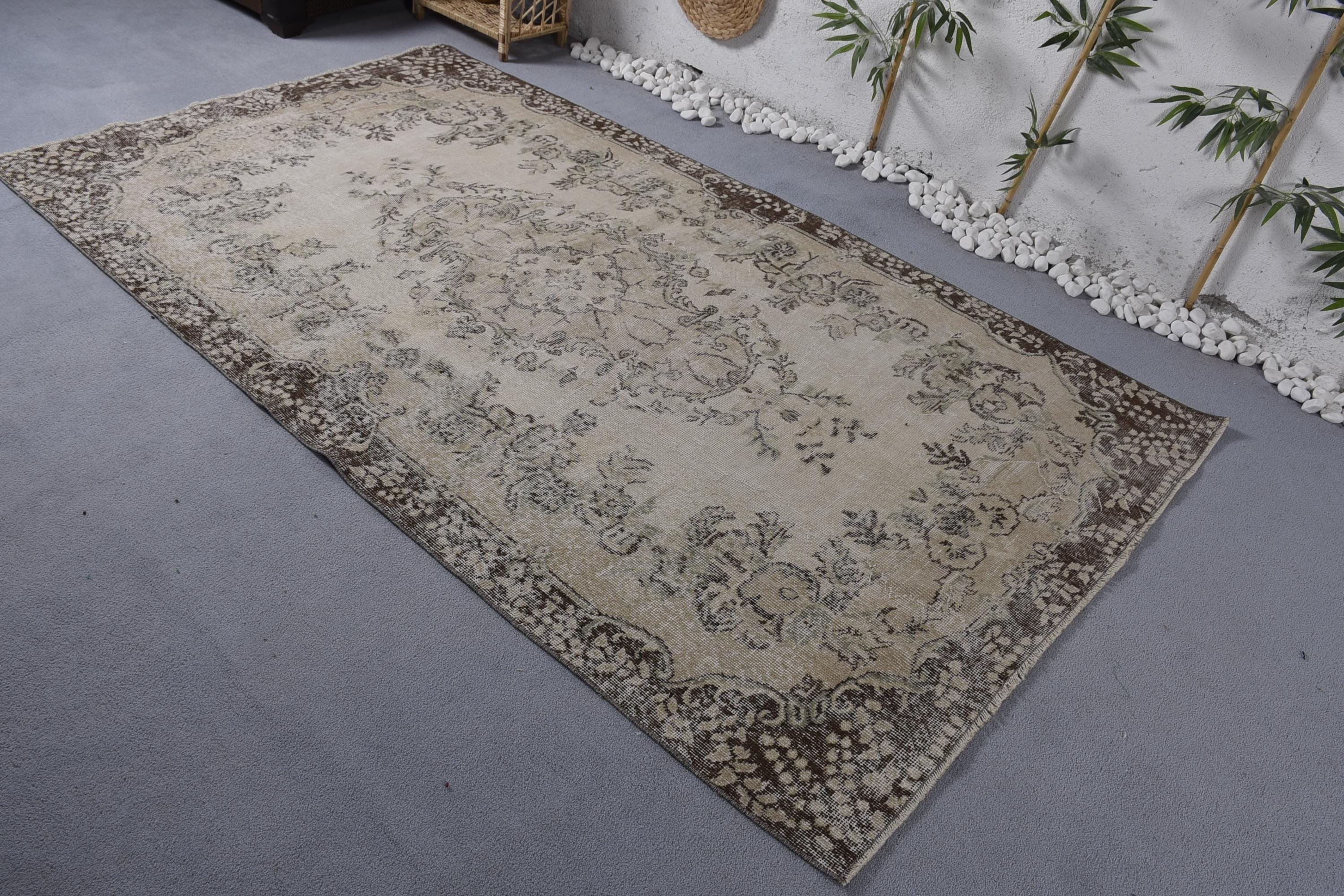 Vintage Dekor Halı, Yer Halısı, Salon Halıları, Bej Antika Halılar, Boho Halısı, Türk Halıları, Büyük Vintage Halı, Vintage Halı, 5x8,7 ft Büyük Halılar