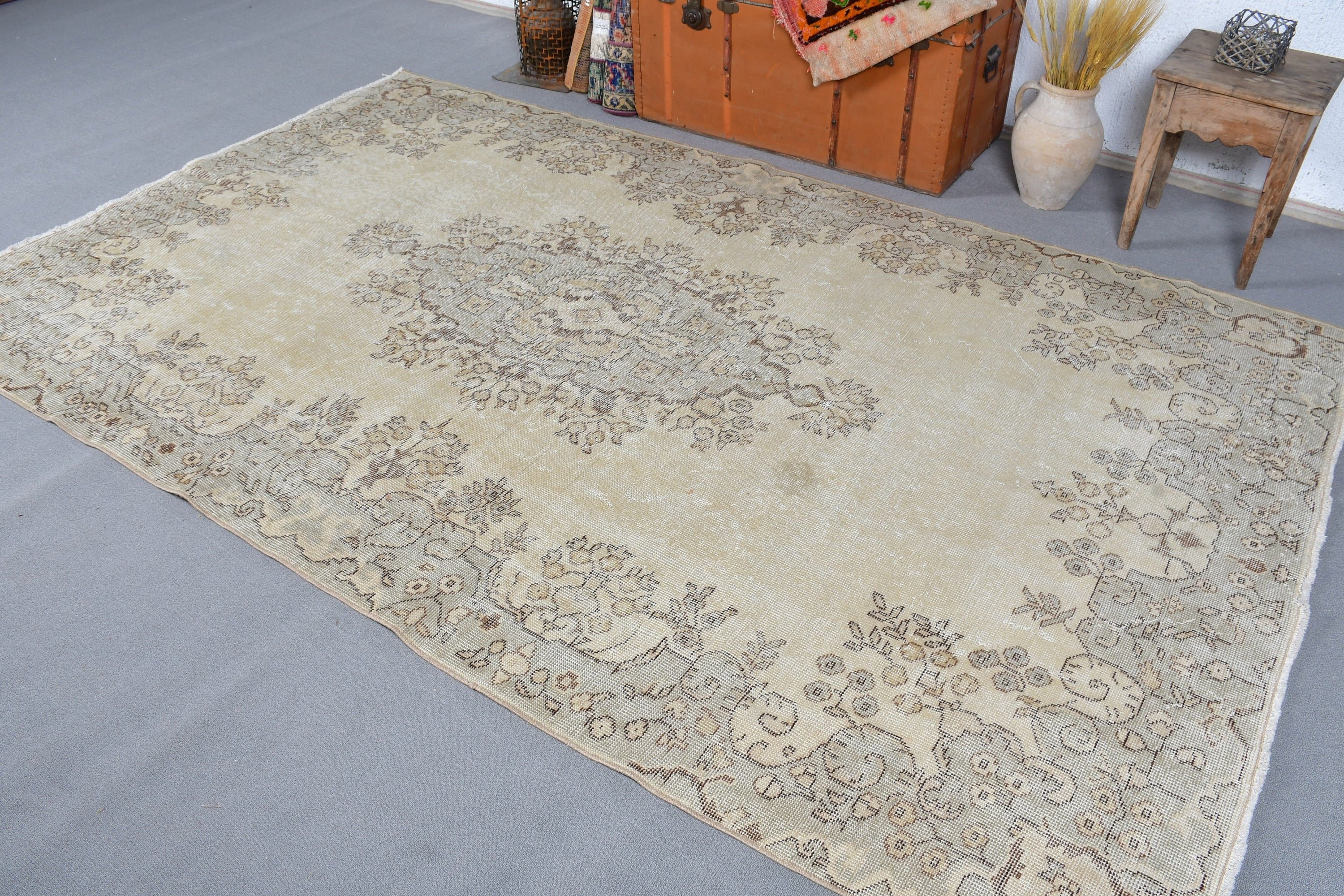 5.8x9.6 ft Large Rug, Salon Rug, Vintage Rug, Kitchen Rugs, Anatolian Rug, Beige Bedroom Rugs, Living Room Rugs, Turkish Rug, Handmade Rug