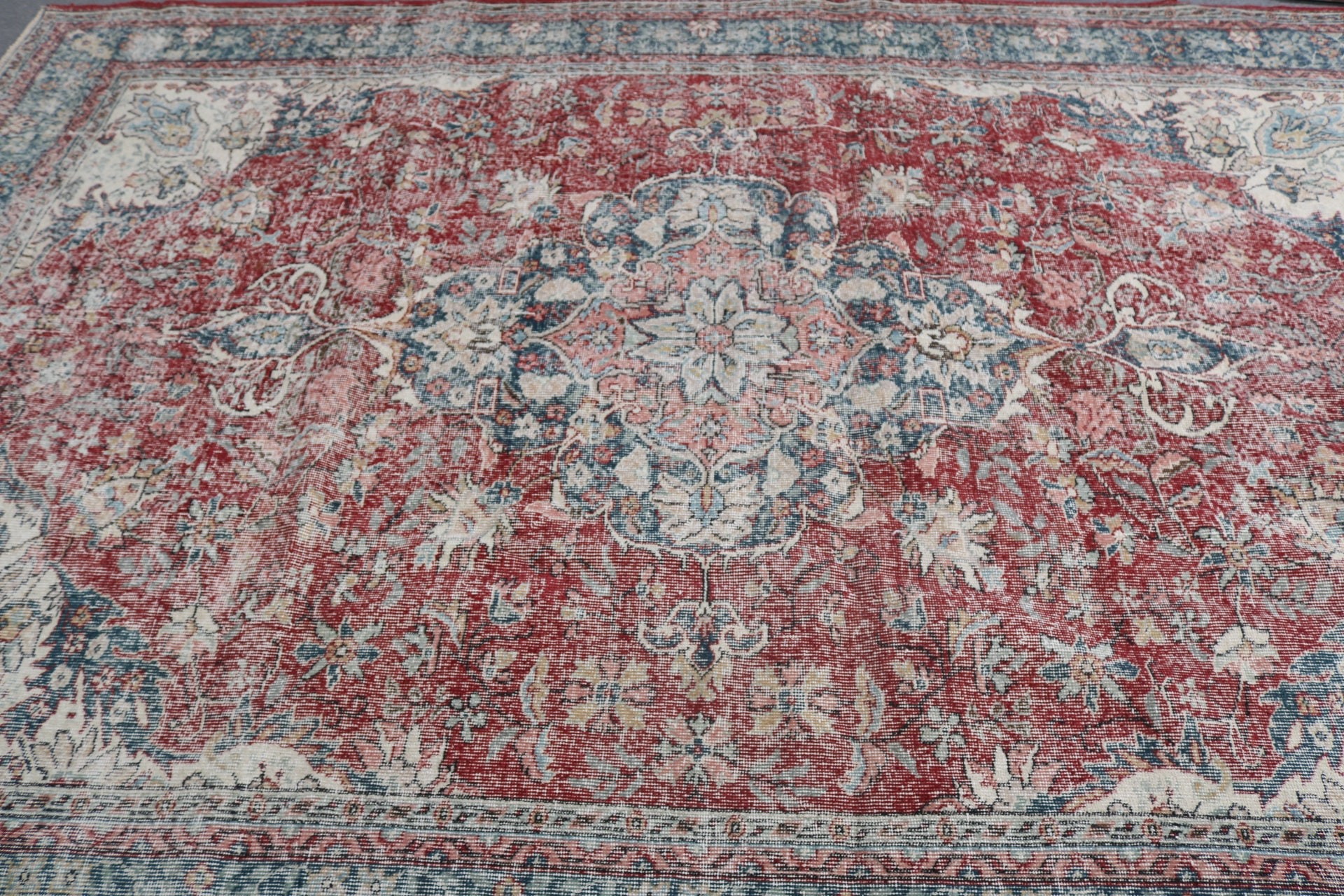 Türk Halıları, Kırmızı Açıklama Kilim, El Dokuma Halı, Vintage Halılar, Düz Dokuma Halılar, 7.1x10.4 ft Büyük Boy Halılar, Büyük Boy Vintage Halı