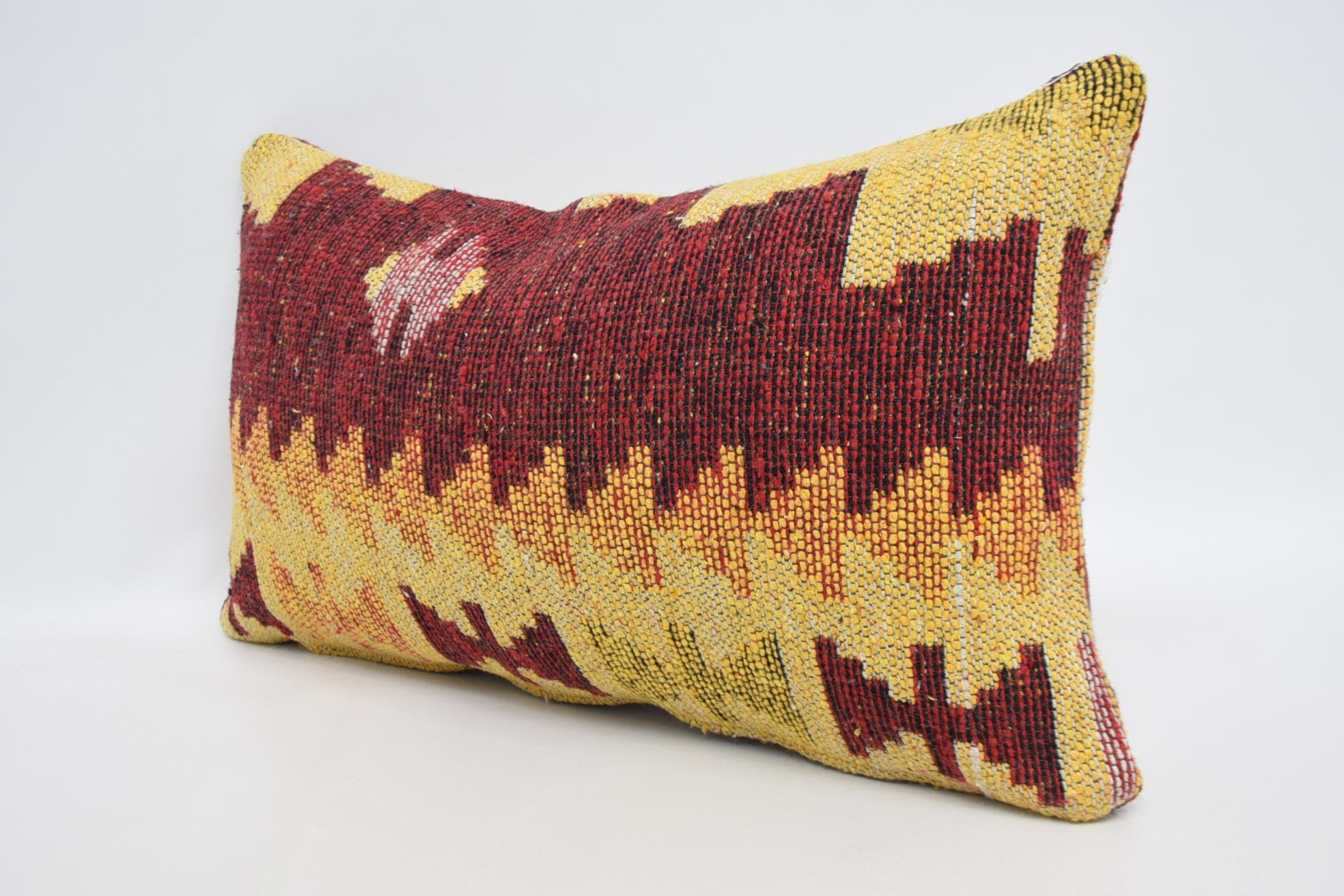 Ethnical Kilim Rug Pillow, Kilim Cushion Sham, Christmas Pillow Sham, 12"x20" Red Cushion Cover, Vintage Pillow