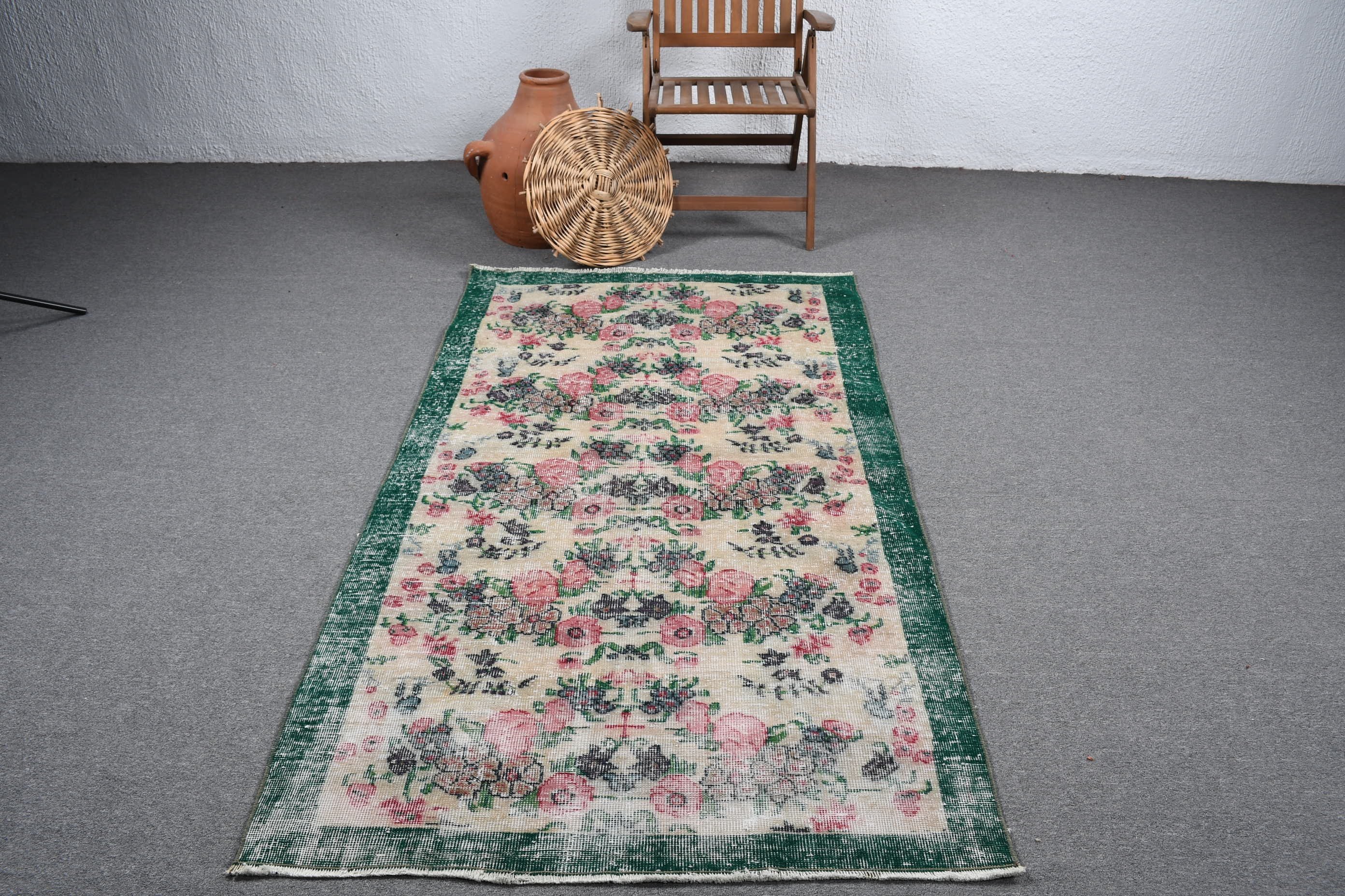 Turkish Rug, Entry Rugs, Designer Rugs, 3.7x6.4 ft Accent Rugs, Green Home Decor Rugs, Floor Rug, Vintage Rug, Kitchen Rug