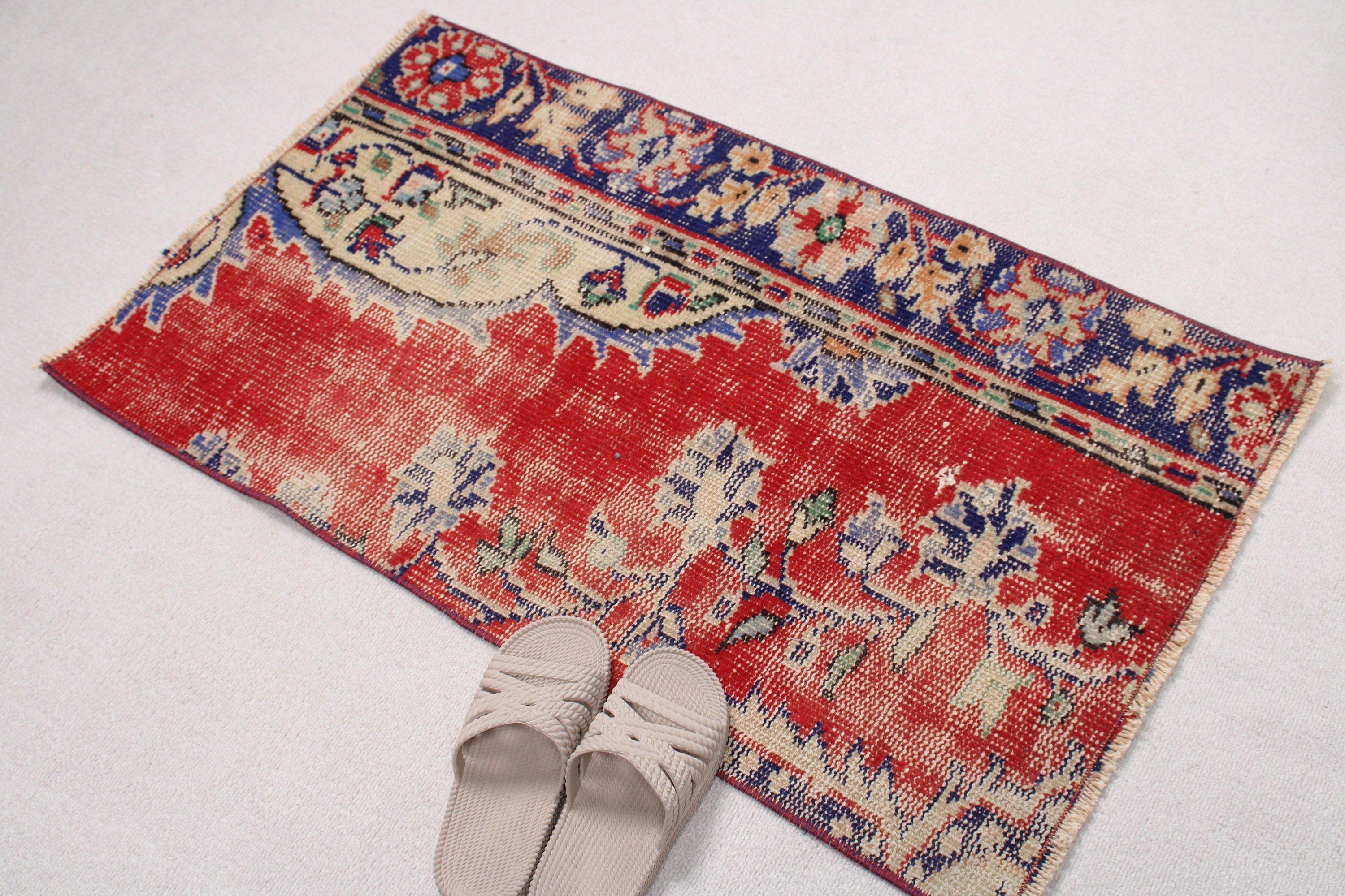 Car Mat Rugs, 1.9x3.2 ft Small Rugs, Vintage Rug, Turkish Rugs, Neutral Rugs, Red Oushak Rugs, Rugs for Bath, Bath Rug