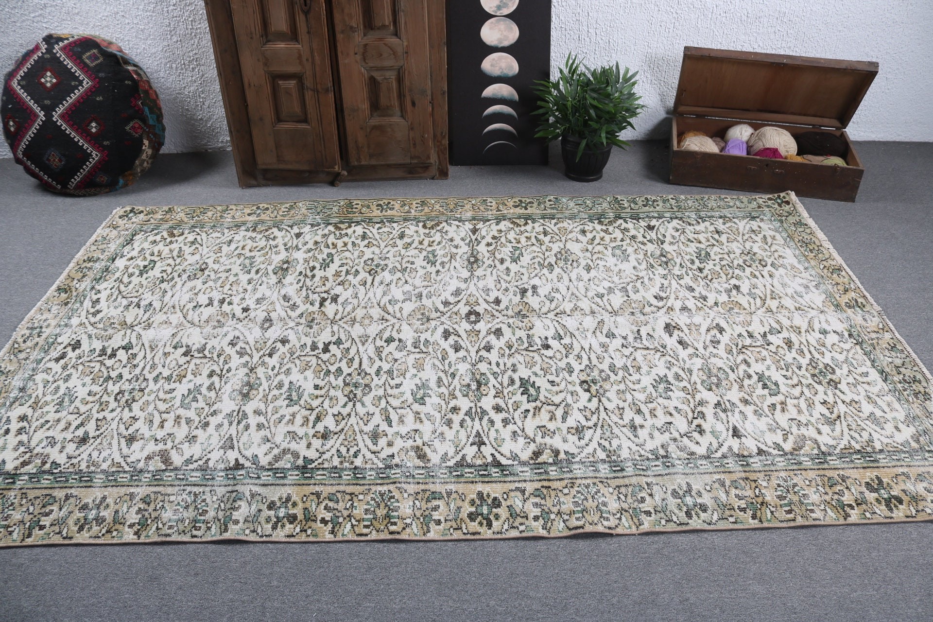 Yün Halı, Düz Dokuma Halı, Bej Soğuk Halılar, 5,4x8,7 ft Büyük Halılar, Yer Halıları, Yatak Odası Halıları, Vintage Halılar, Büyük Oushak Halıları, Türk Halısı