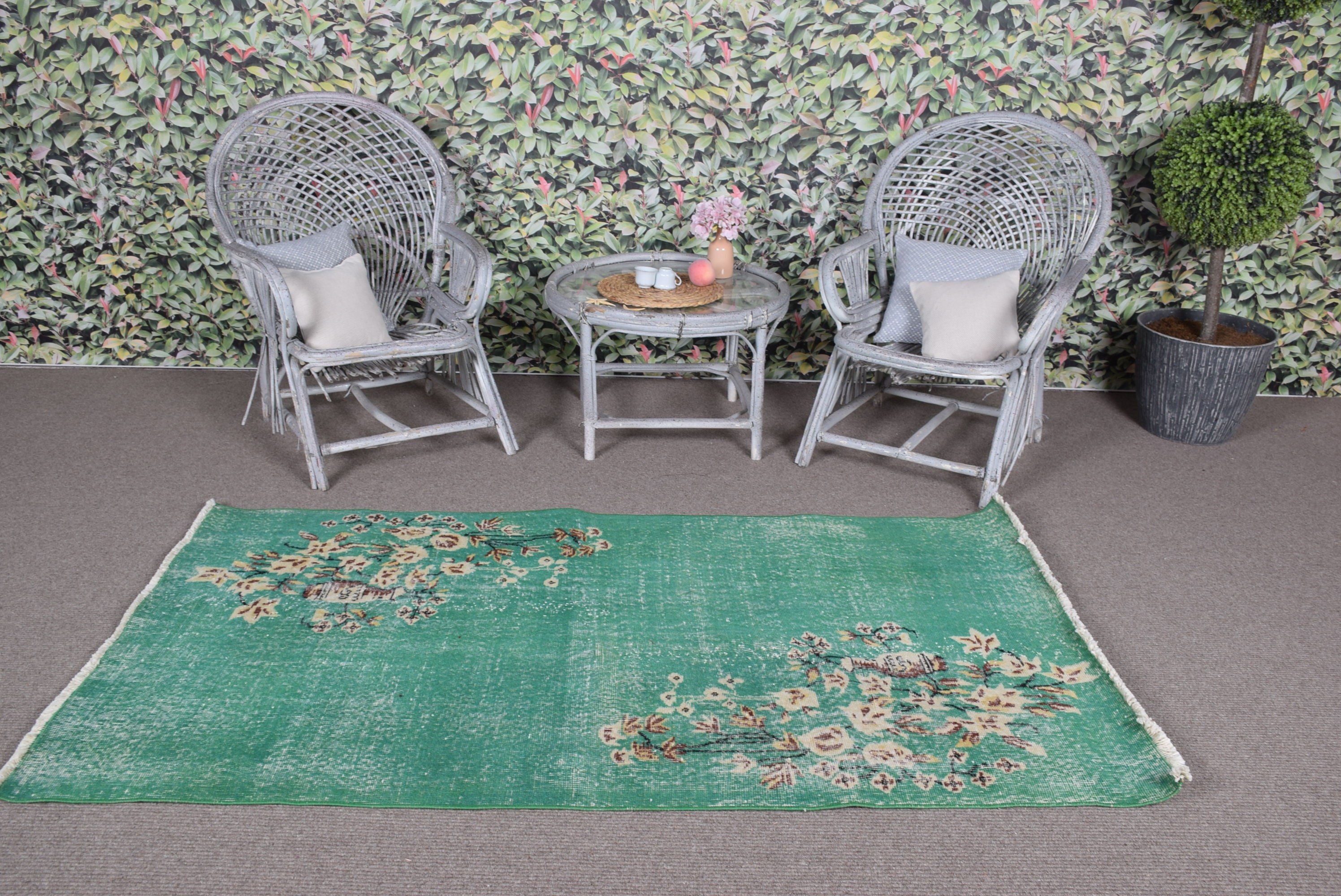Oturma Odası Halısı, Yeşil Yer Halıları, Ev Dekorasyonu Halıları, Yemek Odası Halıları, Vintage Halılar, Türk Halıları, 3.7x6.7 ft Alan Halısı