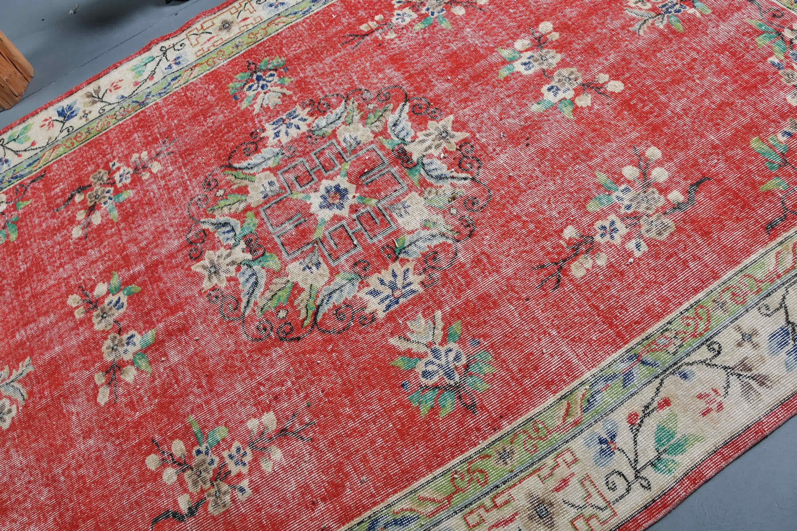 Living Room Rug, Red Anatolian Rug, Designer Rug, Kitchen Rug, Bedroom Rugs, 6.1x9.6 ft Large Rugs, Turkish Rug, Vintage Rugs