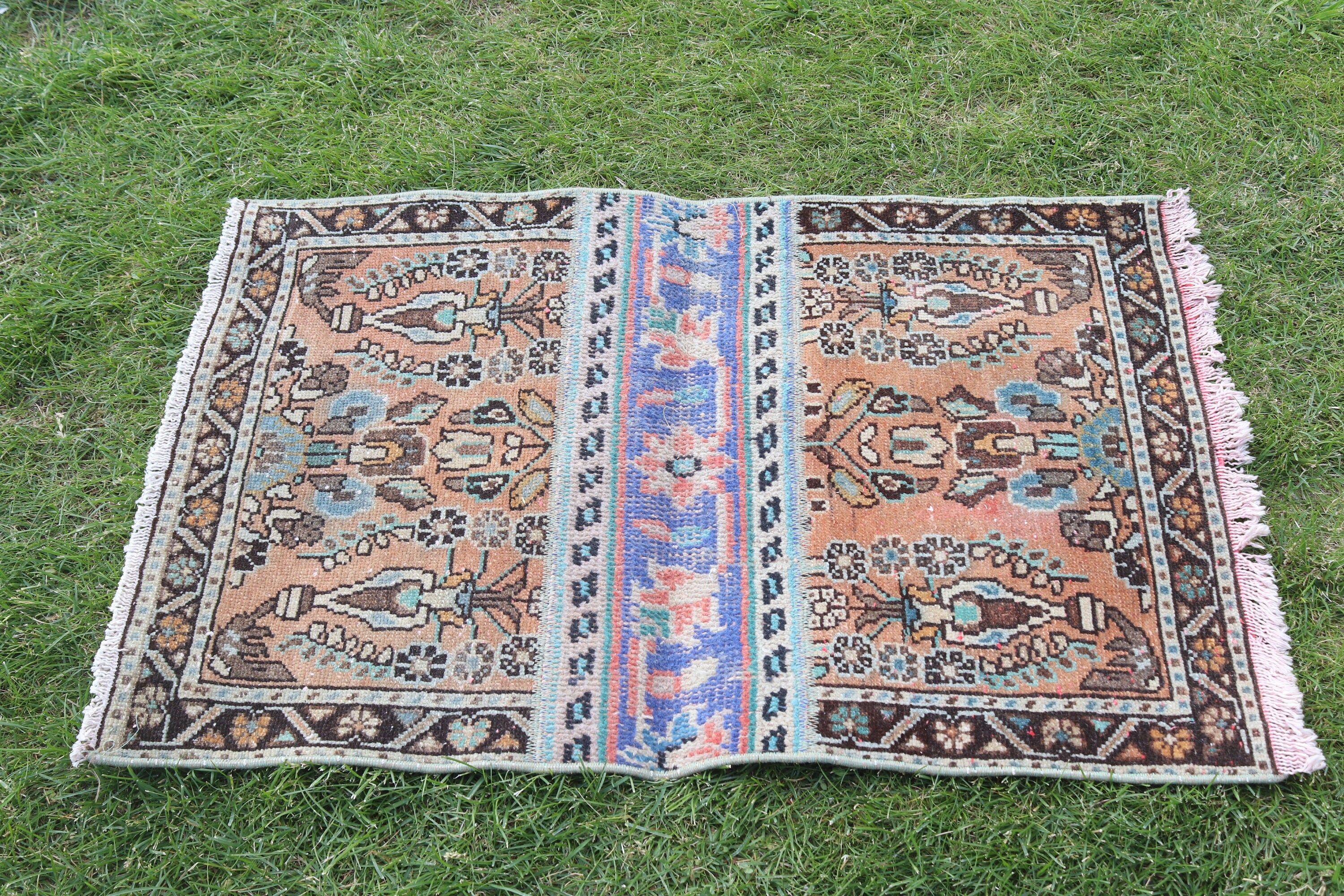 Türk Halıları, Vintage Halı, 2x3.1 ft Küçük Halı, Küçük Vintage Halı, Egzotik Halı, Kapı Paspası Halısı, Boho Halısı, Gri El Dokuma Halısı