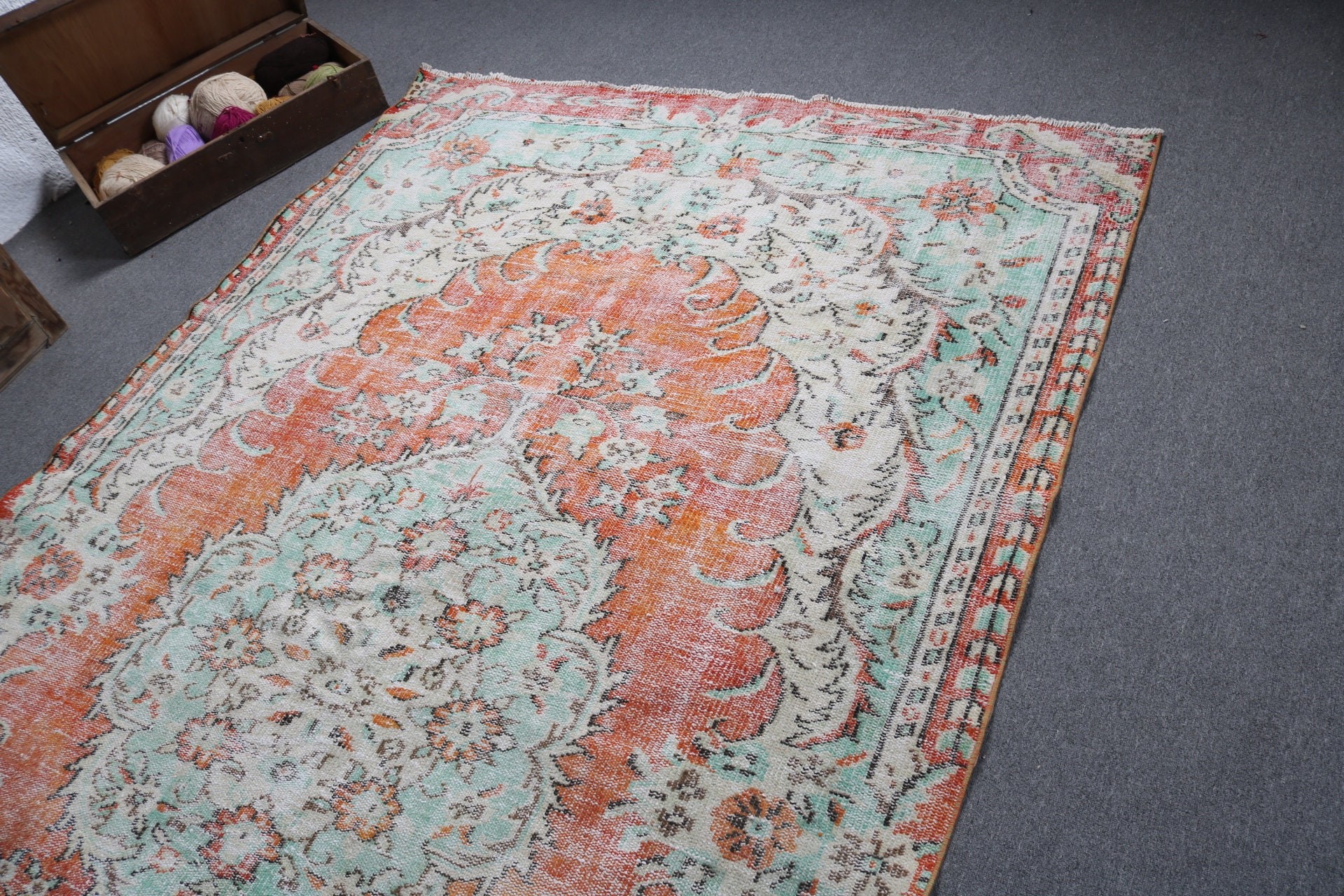 Large Boho Rug, Cool Rug, Large Oushak Rug, 6x9.9 ft Large Rugs, Turkish Rugs, Vintage Rugs, Orange Cool Rug, Decorative Rug, Kitchen Rug