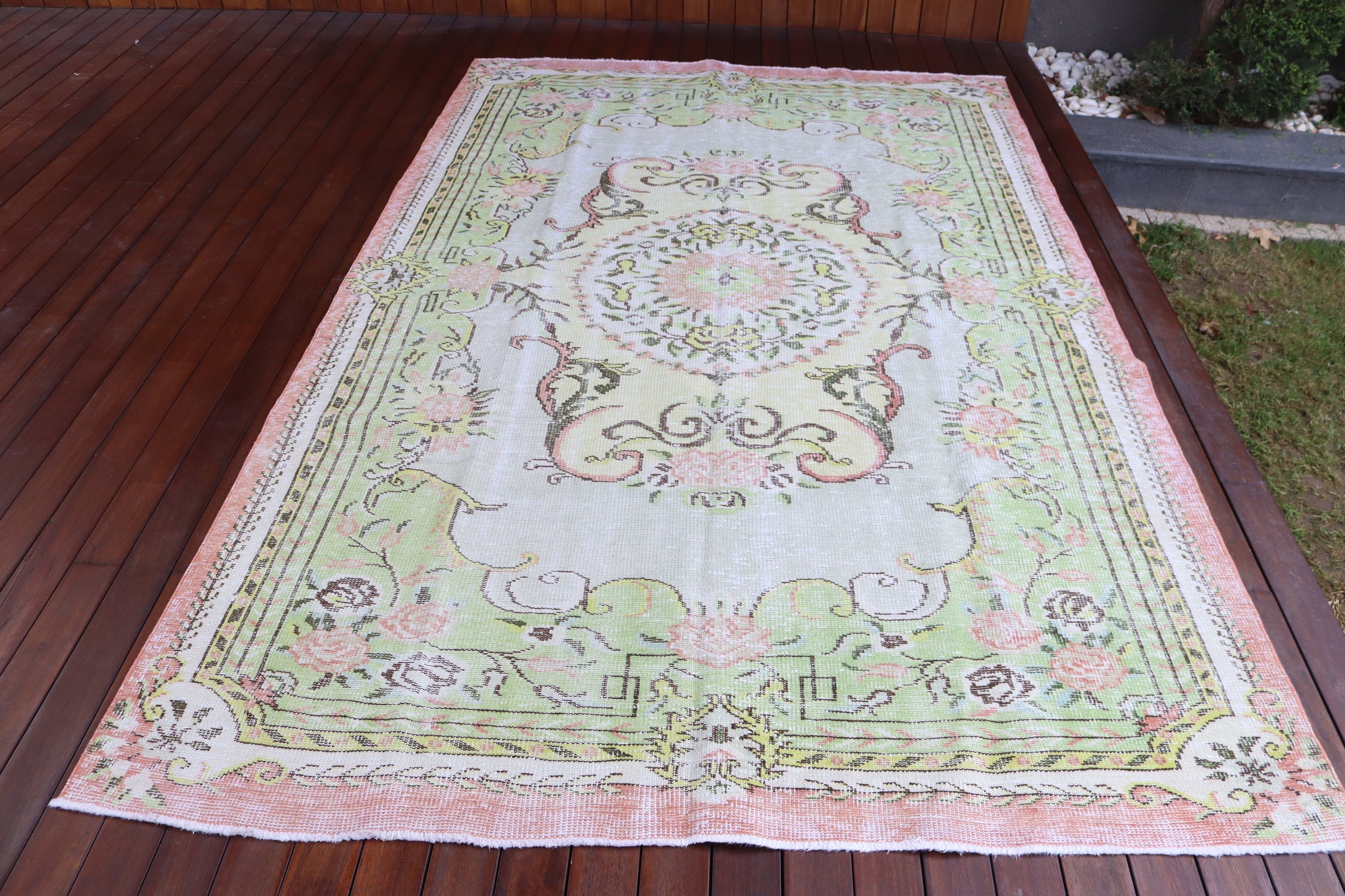 Vintage Rugs, 5.9x9.2 ft Large Rug, Turkish Rug, Green Kitchen Rug, Bedroom Rugs, Moroccan Rugs, Dining Room Rugs, Kitchen Rugs, Boho Rugs