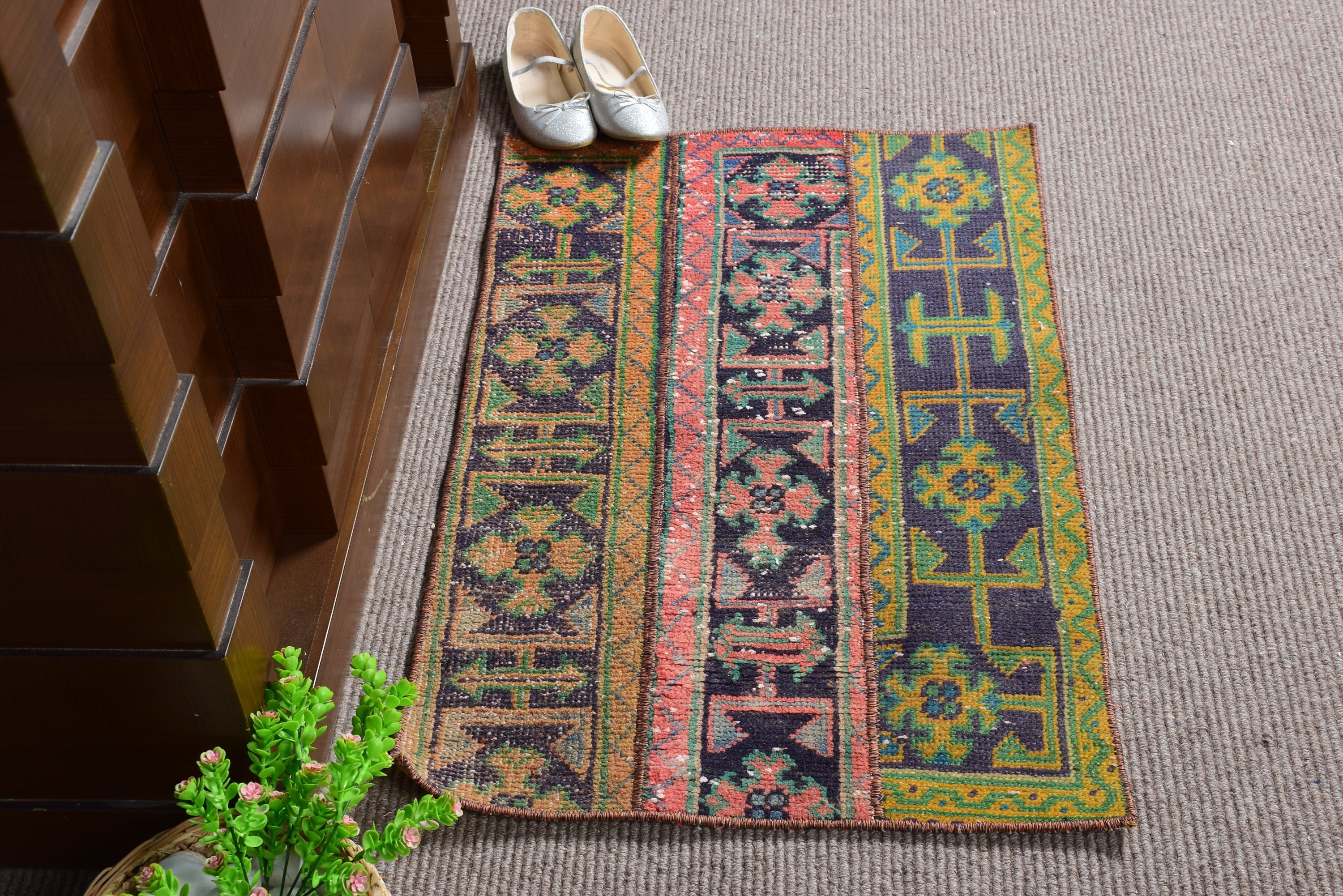 Turkish Rugs, Green Oriental Rug, Vintage Rug, 1.9x2.9 ft Small Rug, Wall Hanging Rug, Kitchen Rug, Floor Rug, Aztec Rug