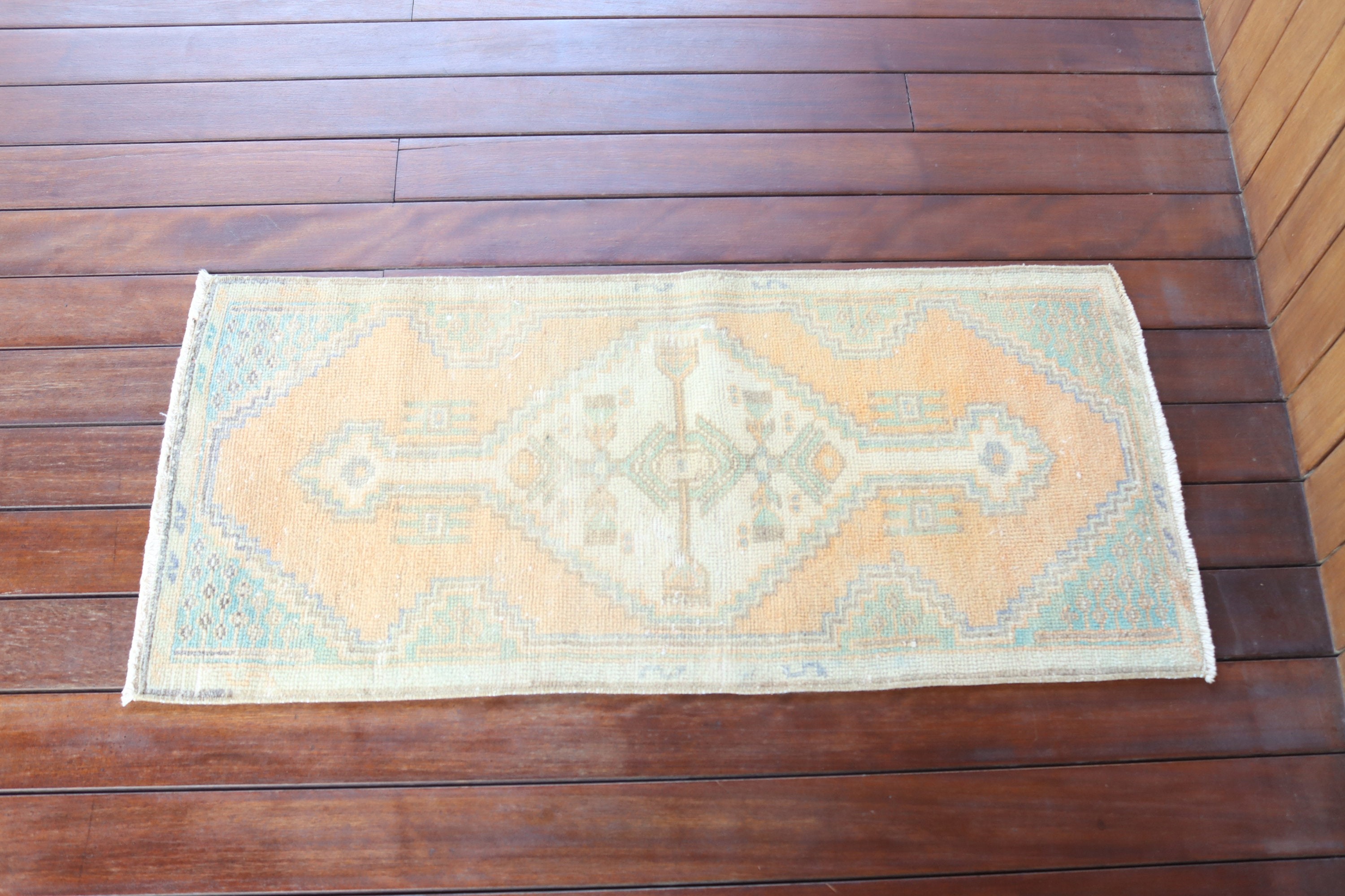 Bej Geometrik Halı, Vintage Halı, Duvara Asılı Halılar, Küçük Alan Halısı, 1.5x3.2 ft Küçük Halılar, Türk Halıları, Geometrik Halılar