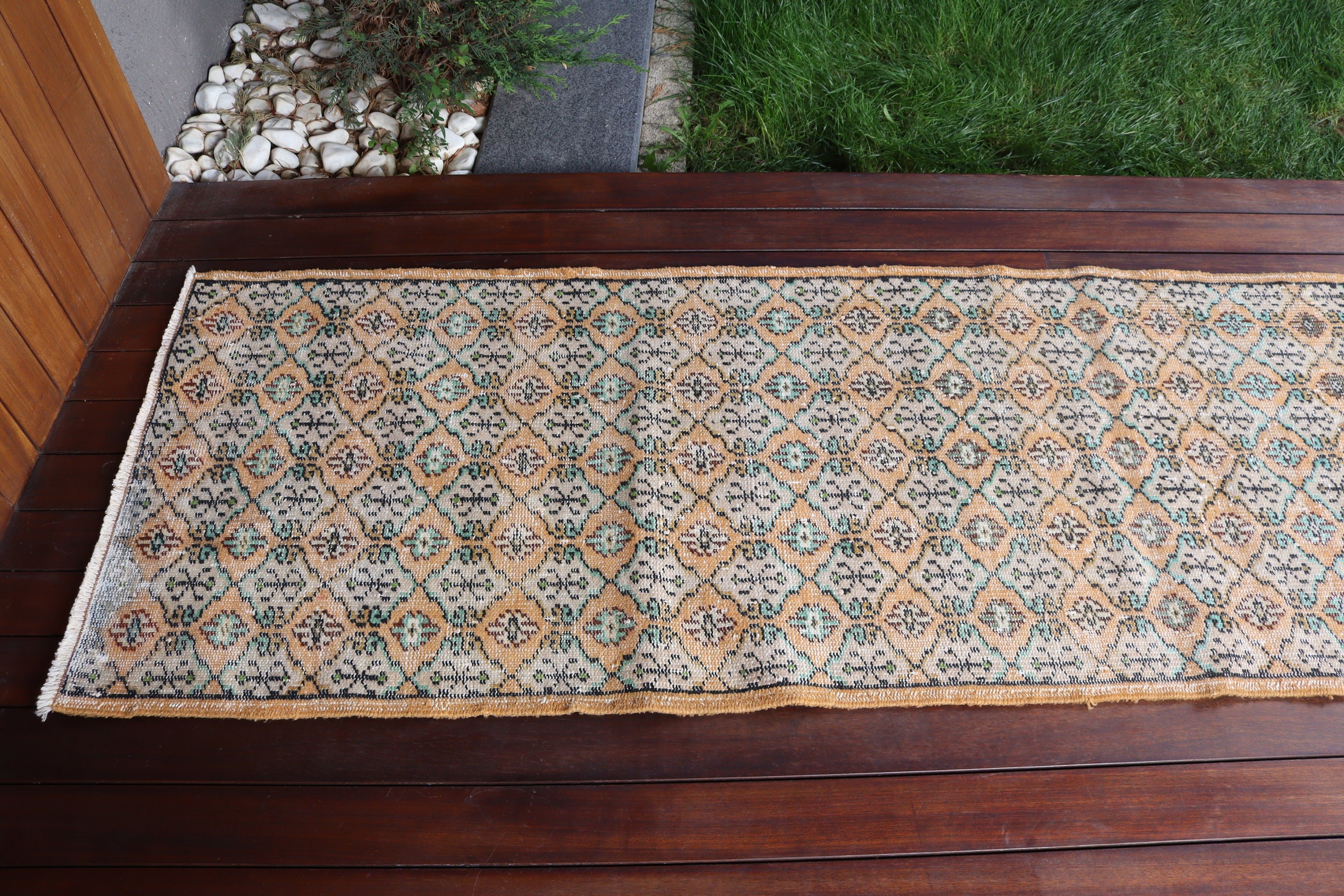 Uzun Yolluk Halıları, 2.4x9.1 ft Runner Halısı, Turuncu Ev Dekorasyonu Halıları, Vintage Halılar, Boho Halıları, Yün Halıları, Vintage Runner Halıları, Türk Halıları