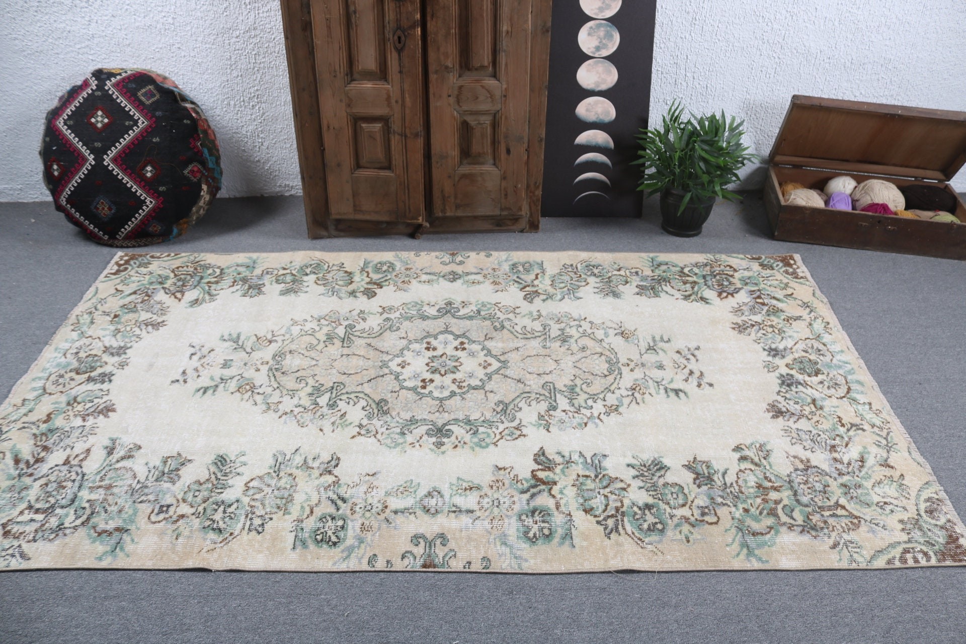 Bej Lüks Halı, Estetik Halılar, 4,7x8 ft Alan Halısı, Yatak Odası Halısı, İç Mekan Halıları, Türk Halısı, Boho Alan Halısı, Vintage Halı