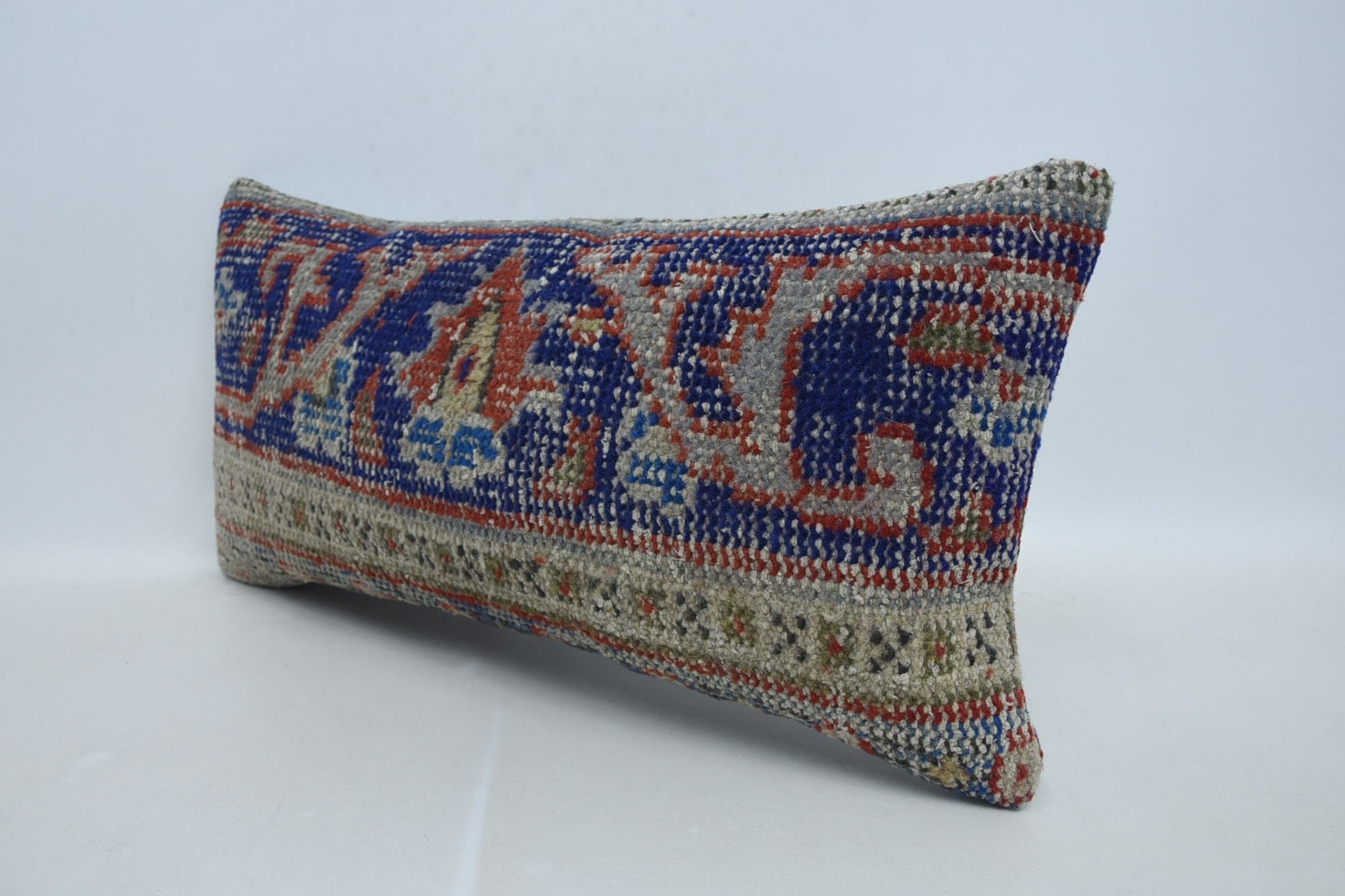 Kilim Pillow Cover, Vintage Kilim Throw Pillow, Vintage Kilim Pillow Cushion Cover, Pillow for Sofa, 12"x24" Blue Cushion Case