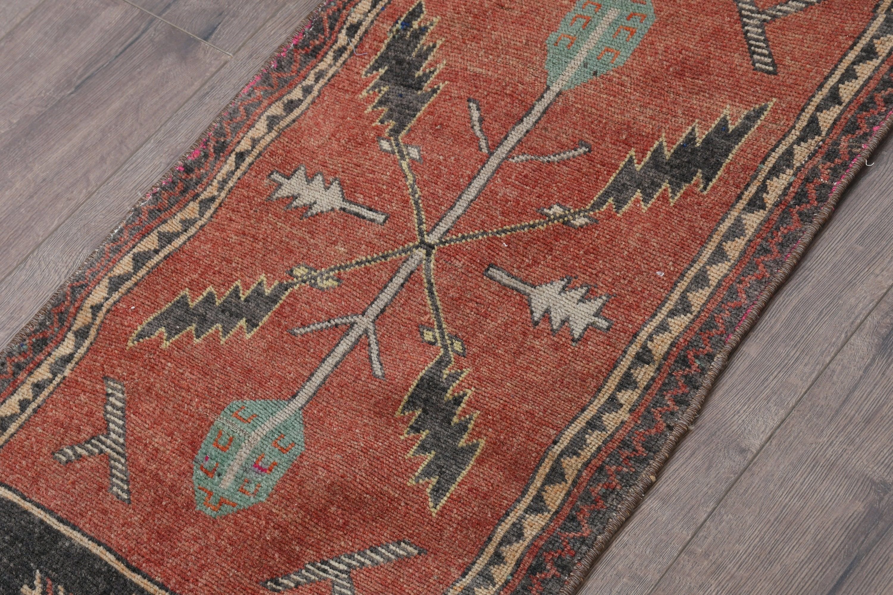 Yer Halısı, Vintage Halı, 1.6x3.9 ft Küçük Halı, Çocuk Odası Halısı, Giriş Halısı, Türk Halısı, Kahverengi Oushak Halıları, Çocuk Odası Halıları, Oryantal Halı