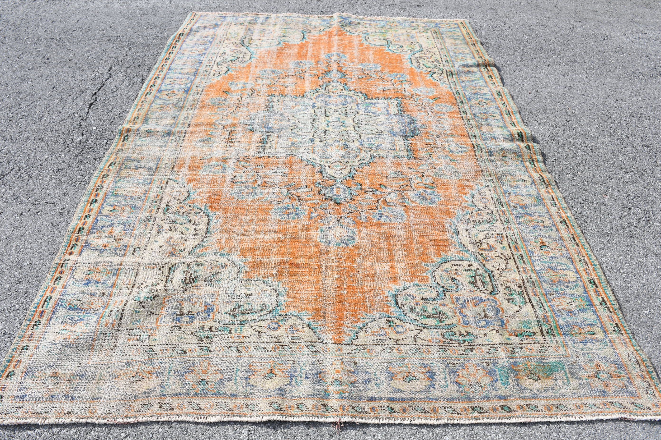 Yemek Odası Halıları, Türk Halısı, Bej Oushak Halısı, Boho Halısı, 6.1x8.9 ft Büyük Halı, Vintage Halılar, Mutfak Halısı, Oryantal Halılar, Yatak Odası Halısı