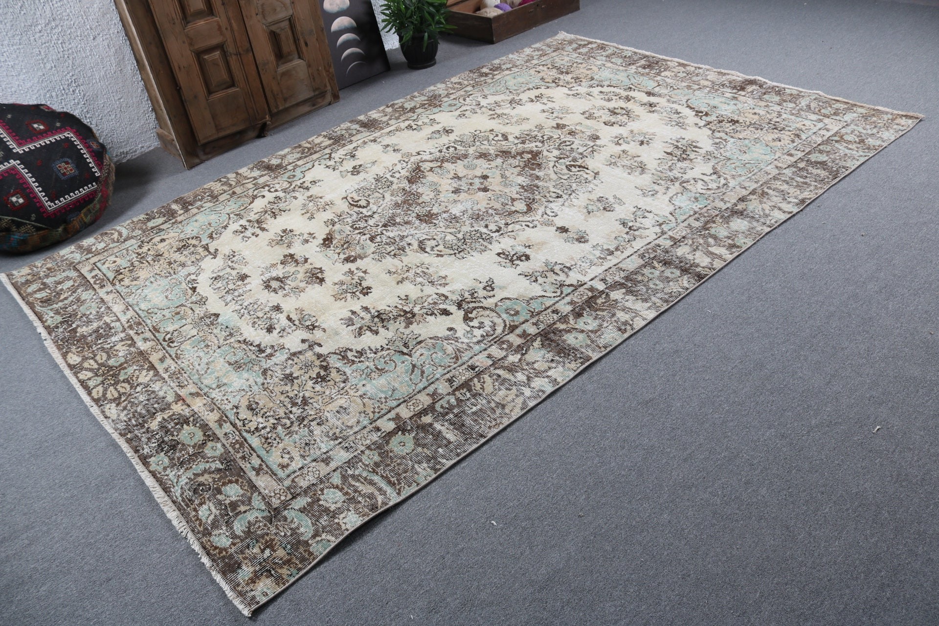 Beige Anatolian Rugs, Large Oushak Rug, Turkish Rug, Boho Rug, Dining Room Rugs, Kitchen Rugs, Vintage Rug, 6.5x9.7 ft Large Rugs, Cool Rug