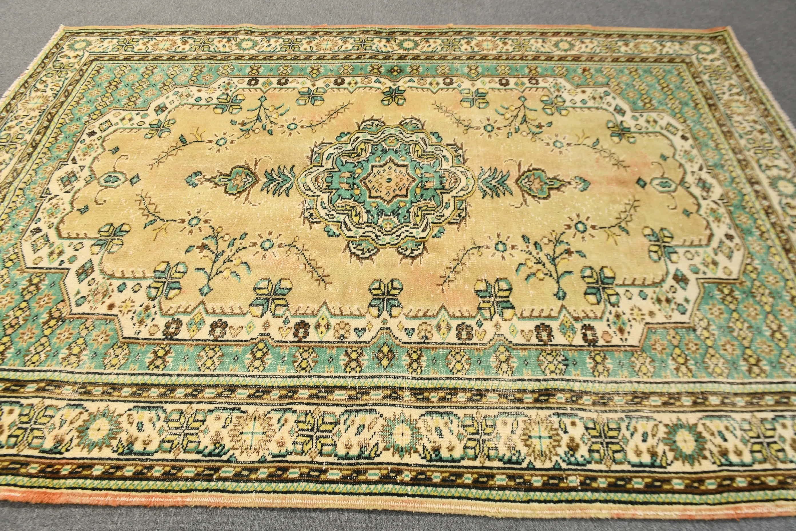 6.5x9.3 ft Büyük Halı, Sanat Halısı, Oturma Odası Halısı, Türk Halısı, Vintage Halı, Ev Dekorasyonu Halısı, Yeşil Oushak Halısı, Anadolu Halısı, Yemek Odası Halısı