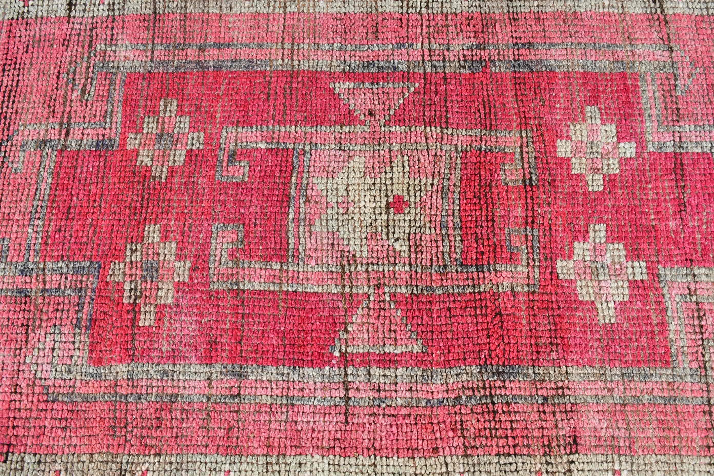 Rugs for Runner, Vintage Rug, Pink  2.9x11 ft Runner Rugs, Oriental Rug, Turkish Rugs, Wool Rugs, Abstract Rug, Corridor Rug