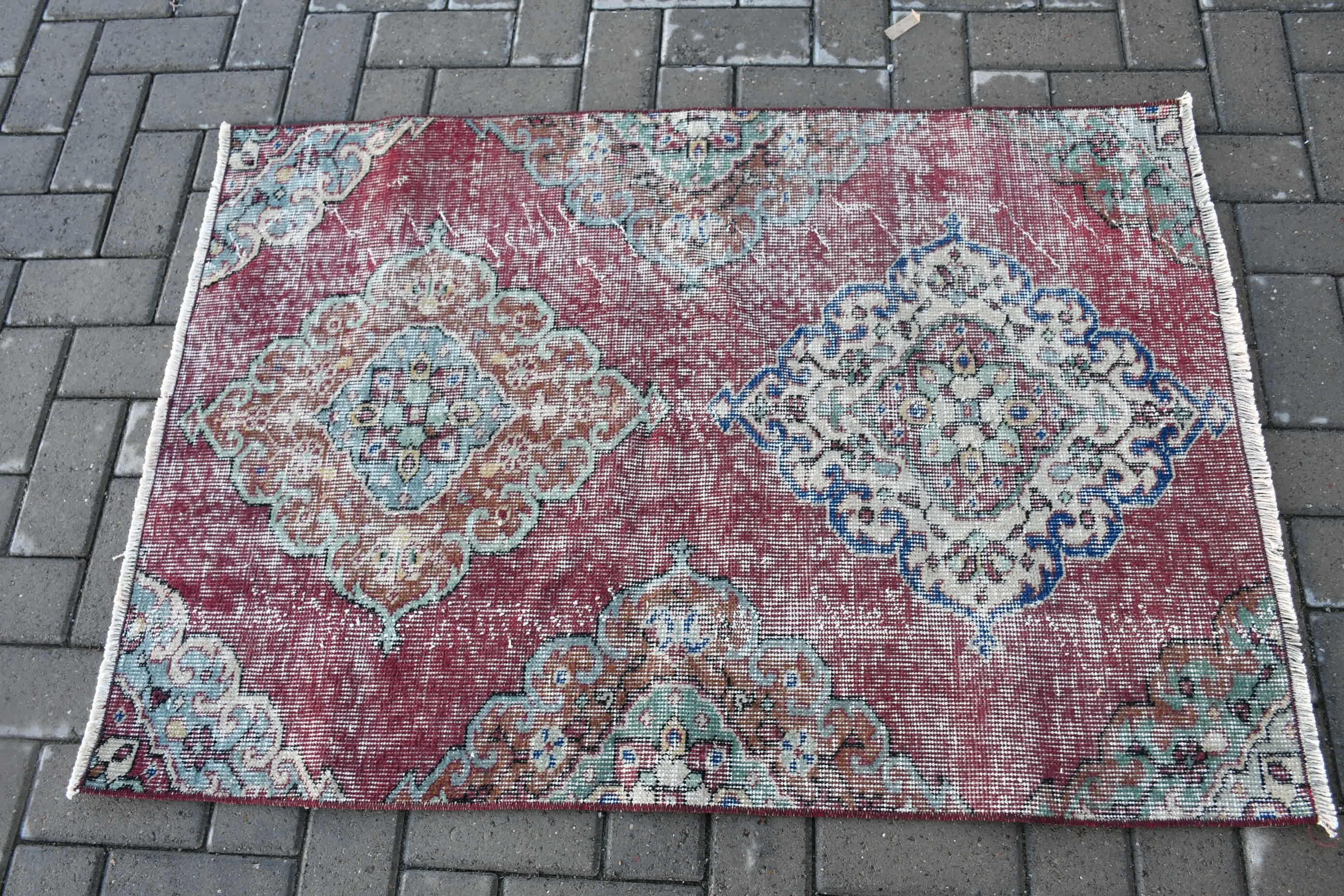 Türk Halısı, Kapı Paspası Halısı, Soyut Halılar, Vintage Halı, Mor 2.9x4 ft Küçük Halı, Ev Dekor Halısı, Duvara Asılı Halı, Yer Halısı