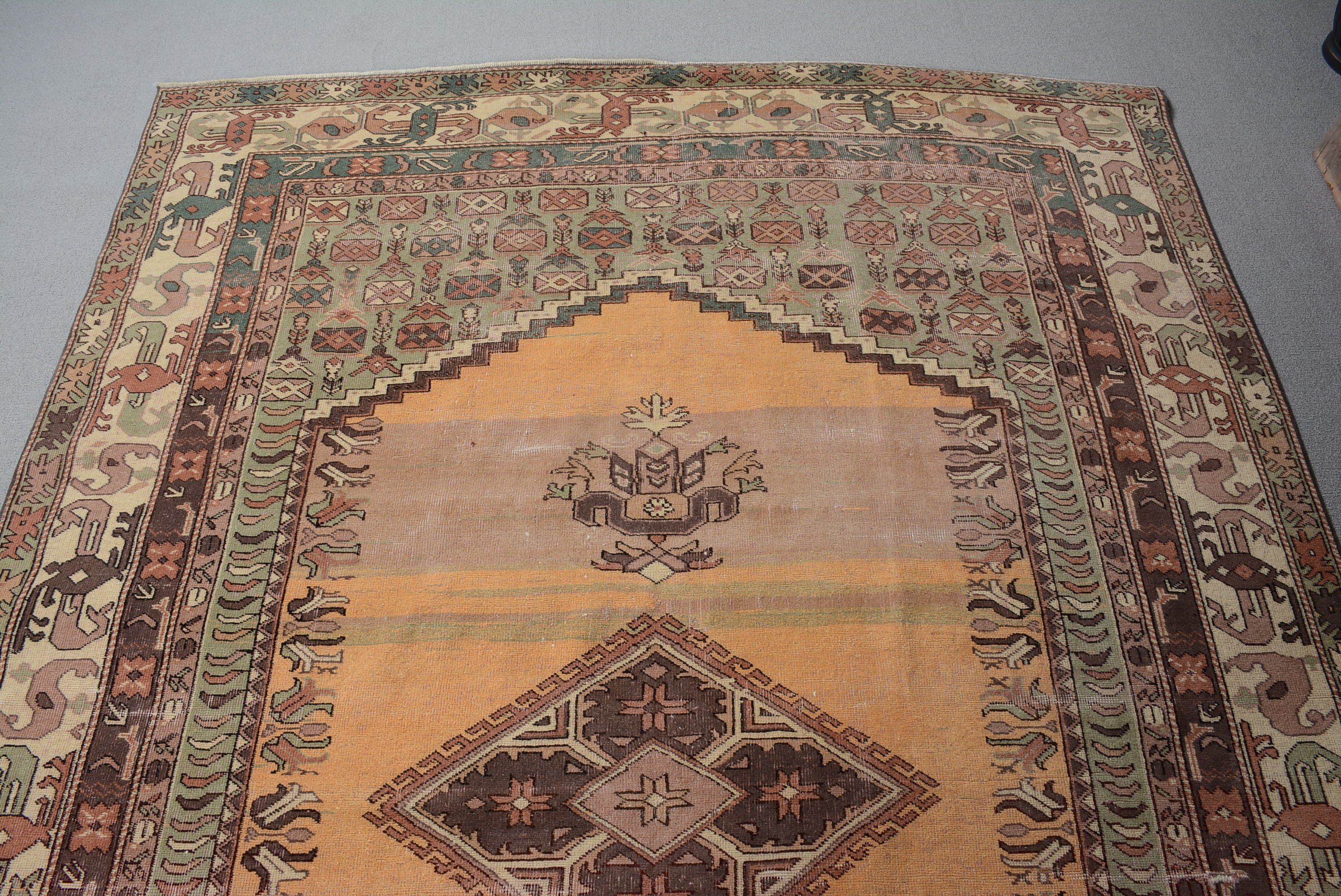 Turuncu 5.5x7.8 ft Büyük Halı, Oturma Odası Halısı, Vintage Halı, Mutfak Halısı, Türk Halısı, Vintage Dekor Halıları, Yer Halısı, Salon Halısı