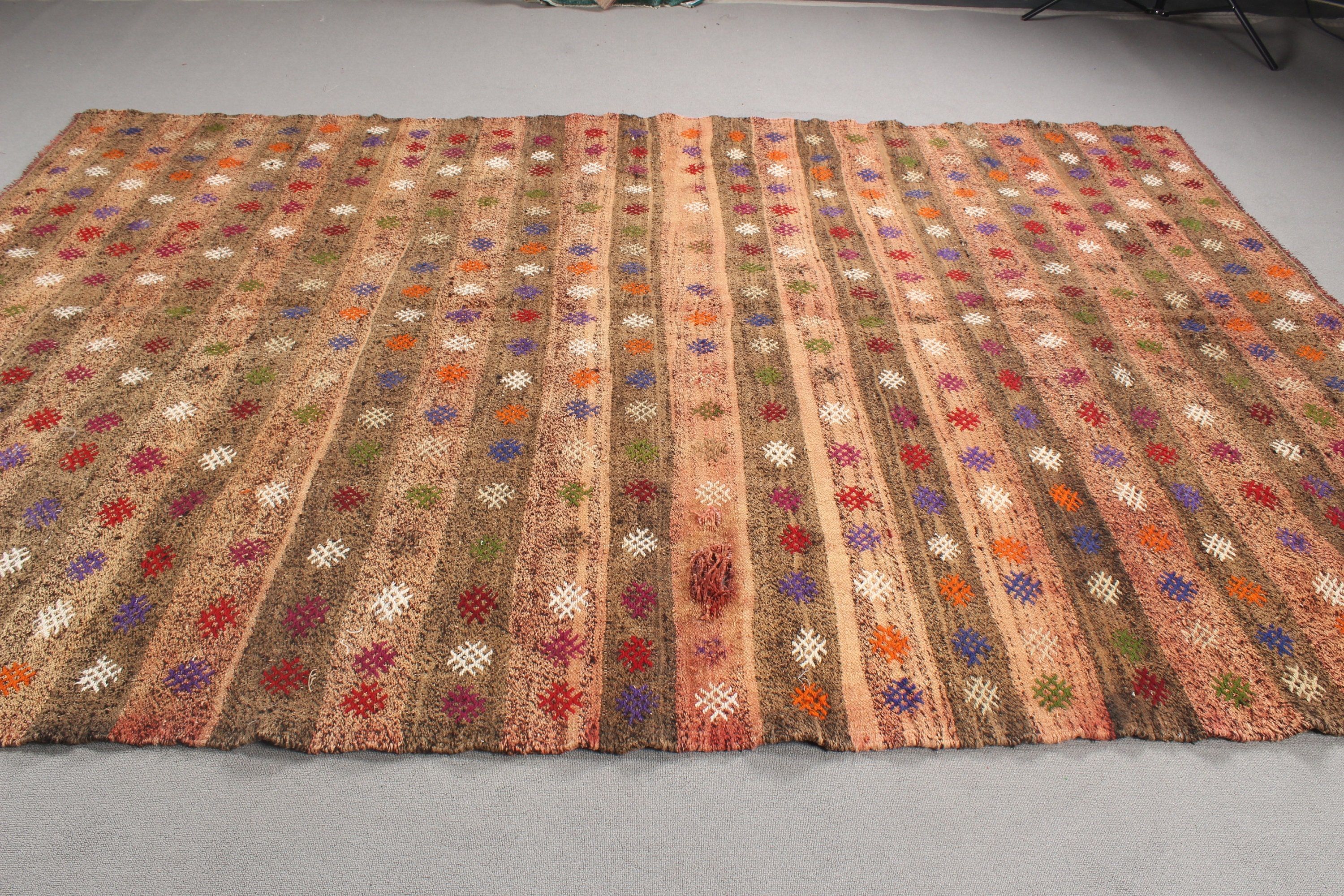 Turkish Rug, Oversize Vintage Rugs, Kilim, 6.8x10.3 ft Oversize Rugs, Oushak Rugs, Vintage Rugs, Boho Rug, Wool Rugs, Orange Handwoven Rugs