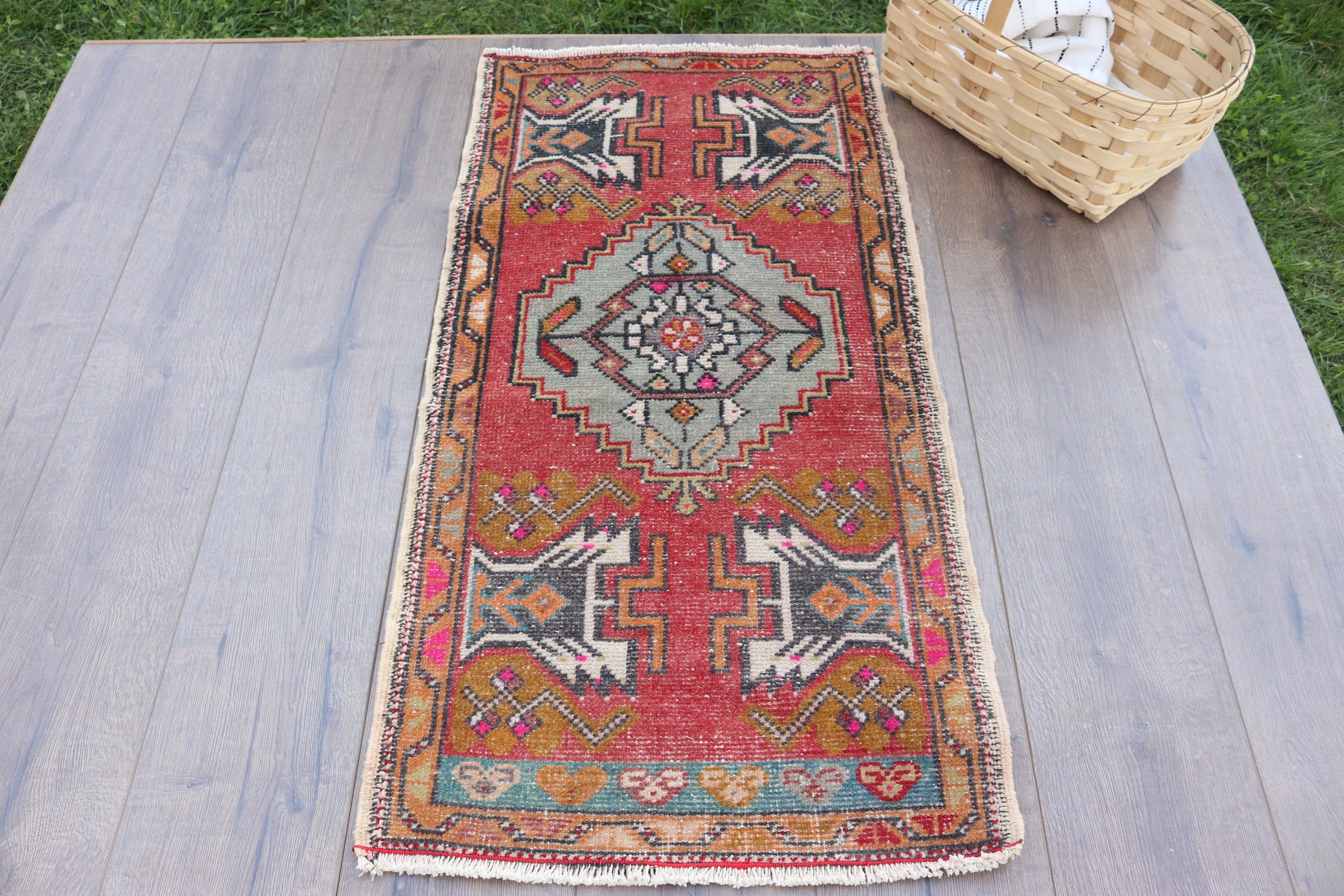 1.7x3.4 ft Small Rugs, Turkish Rug, Decorative Rug, Wall Hanging Rug, Red Cool Rug, Geometric Rugs, Nursery Rugs, Antique Rugs, Vintage Rug