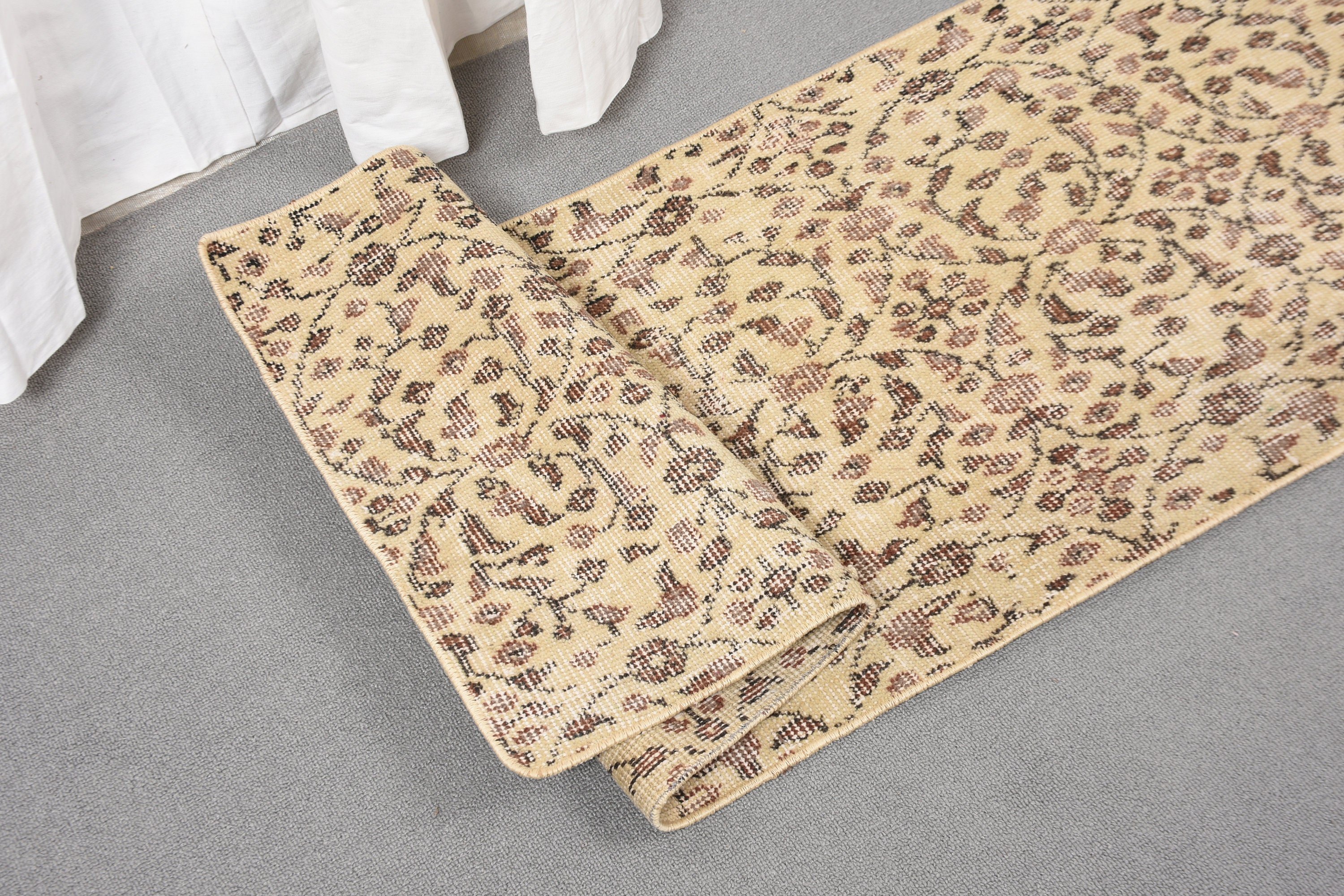 Wool Rug, Office Rugs, Small Area Rug, Beige Kitchen Rug, 1.6x4.9 ft Small Rugs, Vintage Rugs, Home Decor Rugs, Rugs for Bath, Turkish Rugs