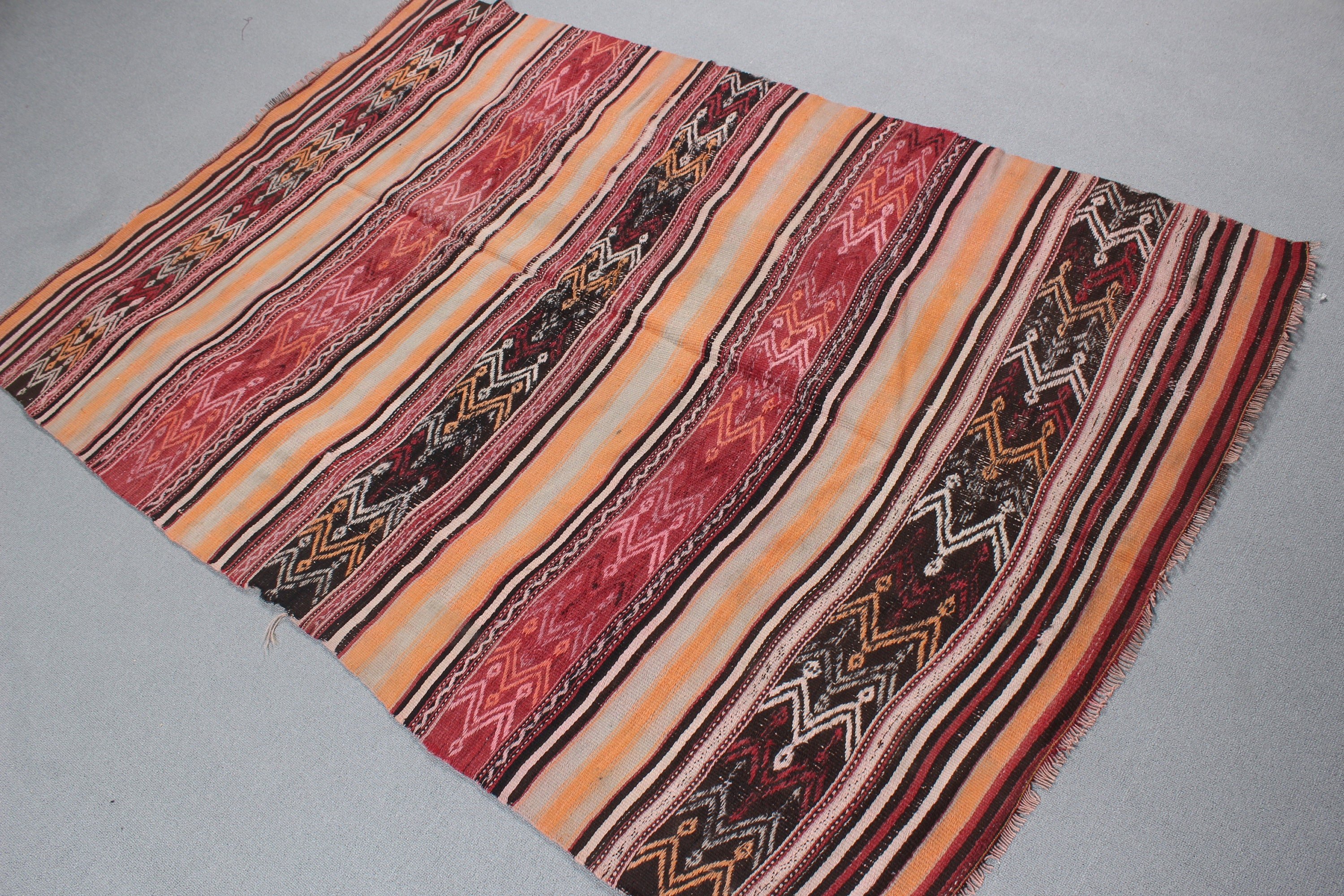 Mutfak Halısı, Kırmızı Yer Halıları, Vintage Halı, Kilim, Yün Halılar, Boho Alanı Halıları, 4.1x5.9 ft Alan Halısı, Türk Halısı, Oturma Odası Halıları