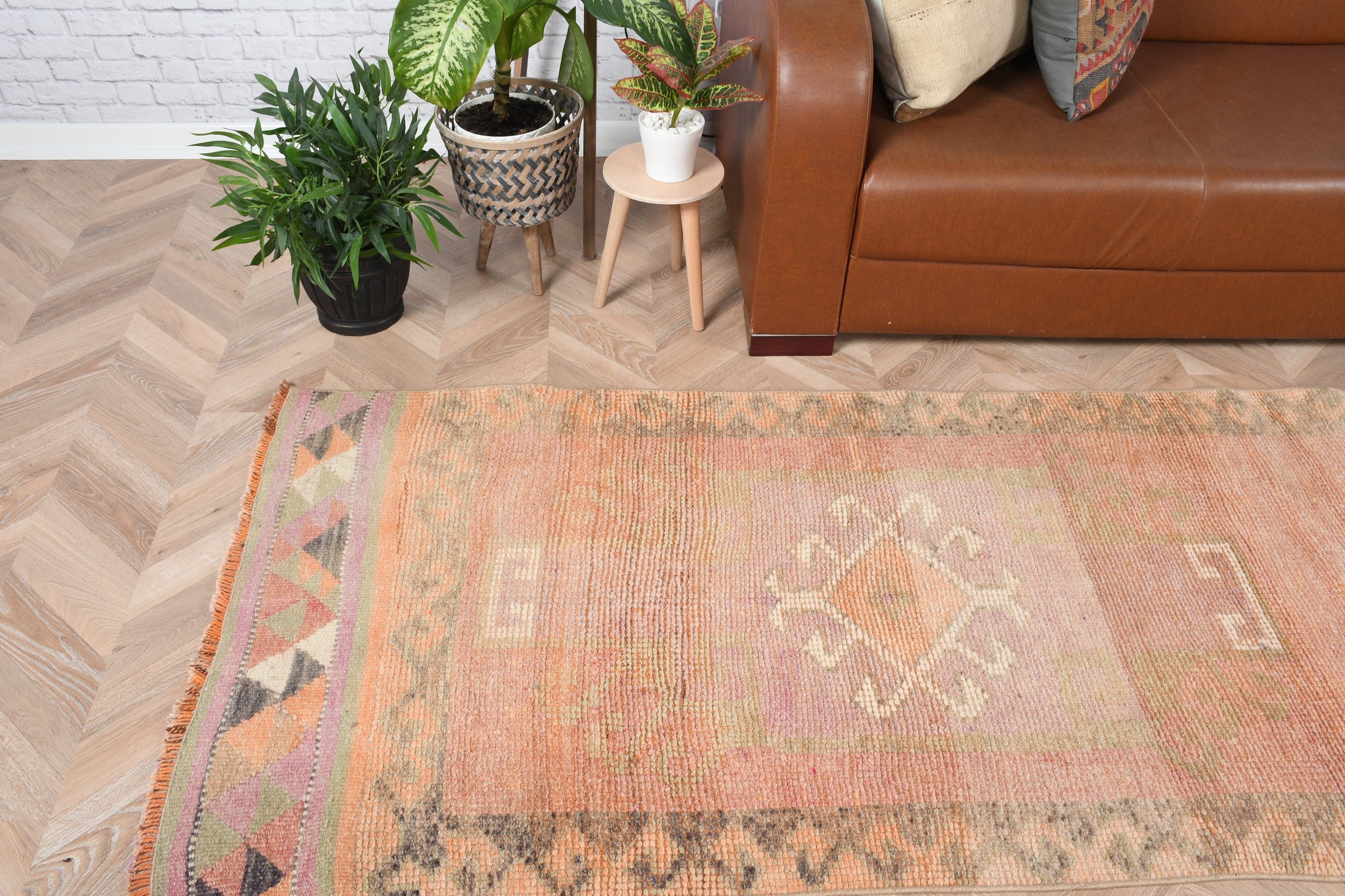 Pink Moroccan Rug, Turkish Rug, Vintage Rugs, 3x11.2 ft Runner Rugs, Rugs for Stair, Oushak Runner Rug Rugs, Floor Rugs, Kitchen Rug
