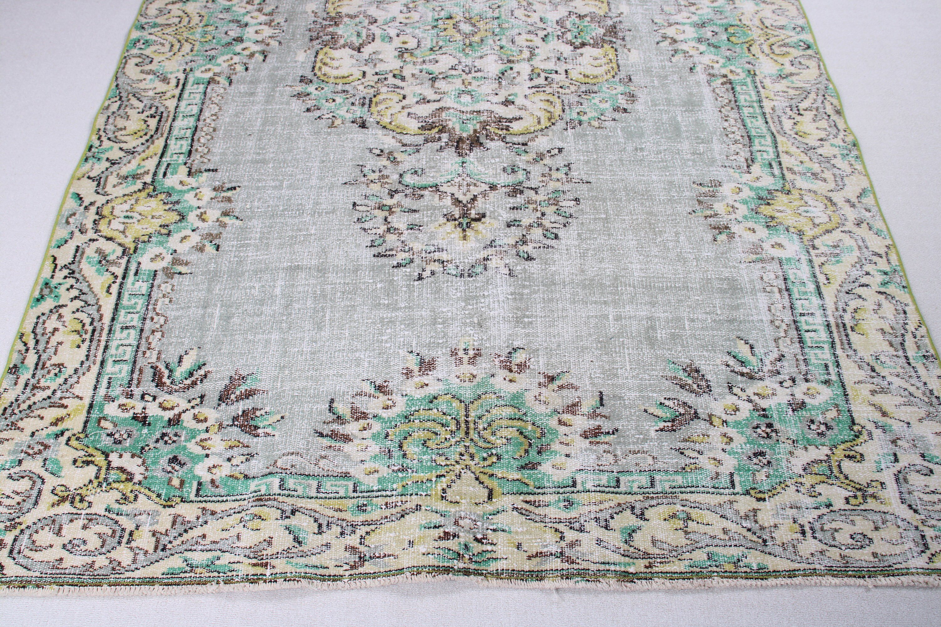 5.7x8.9 ft Large Rugs, Dorm Rug, Vintage Rug, Bedroom Rug, Green Oushak Rugs, Wool Rugs, Oushak Rug, Art Rugs, Living Room Rug, Turkish Rug