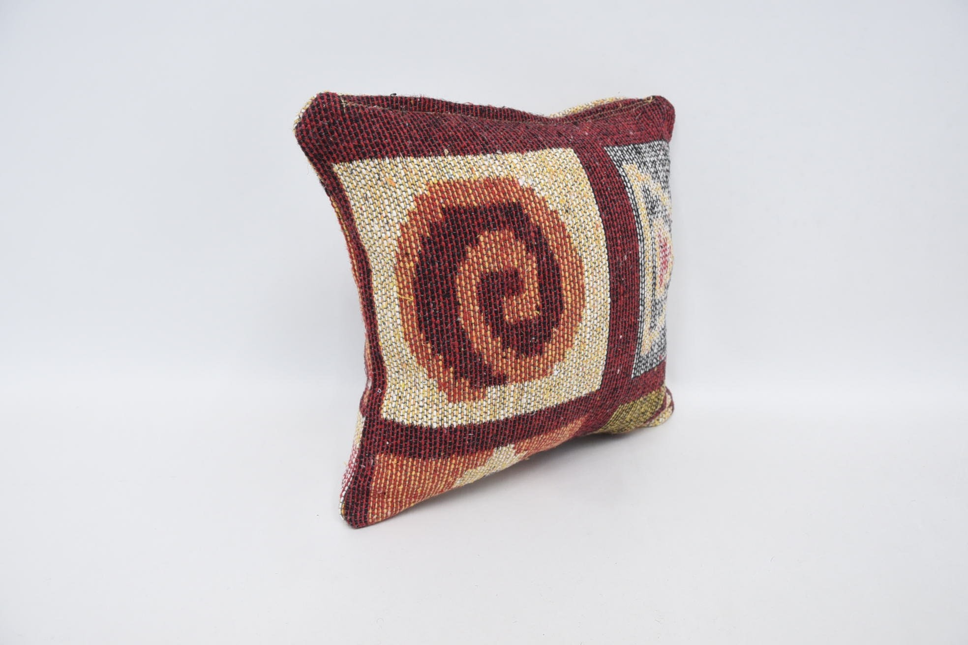 Vintage Kilim Throw Pillow, Nomadic Pillow Cover, 12"x12" Red Cushion, Kilim Cushion Sham, Retro Pillow Sham, Boho Pillow Sham Cover