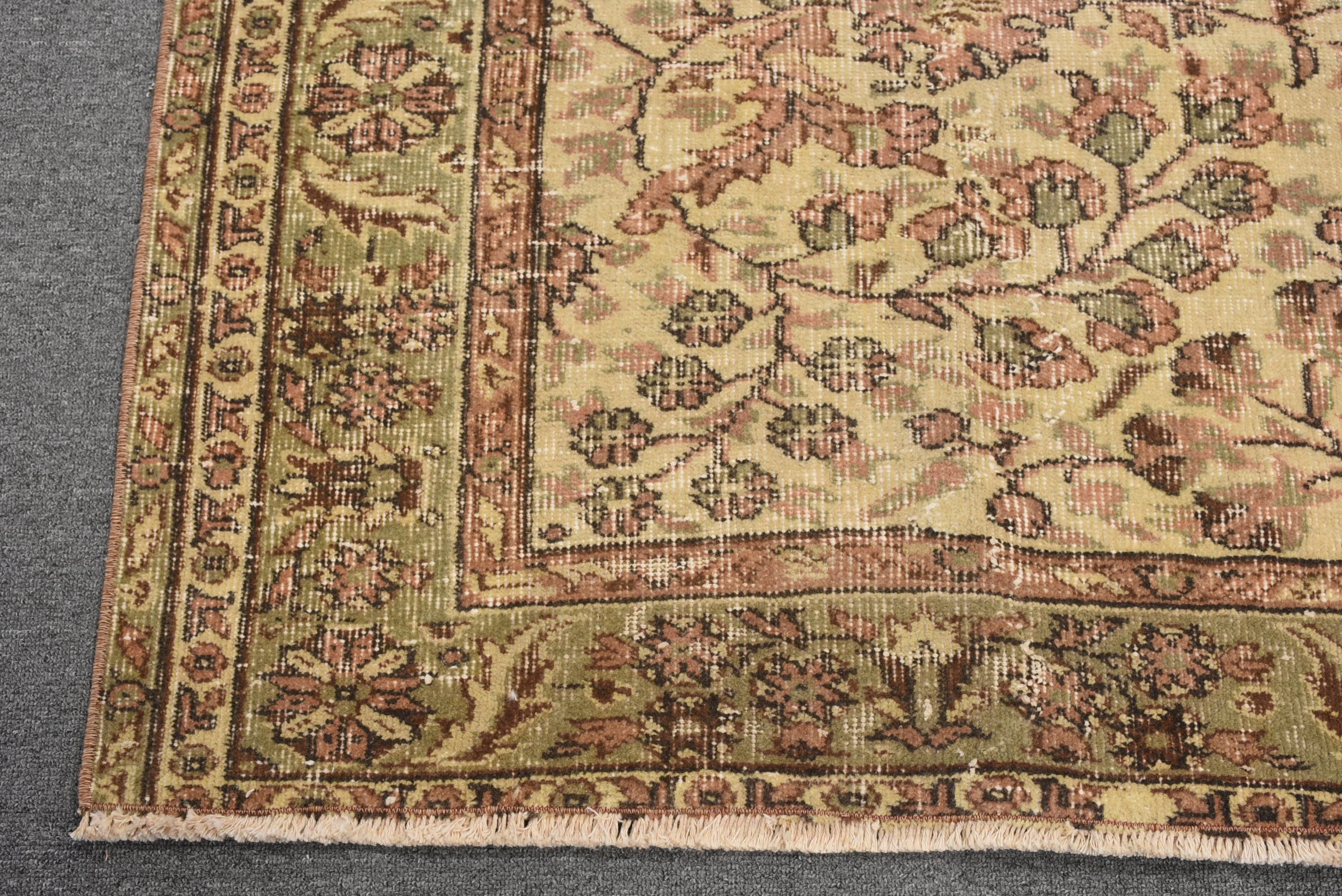 Floor Rug, Nursery Rugs, Turkish Rug, Vintage Rug, Rugs for Area, Yellow Floor Rug, Old Rug, 5.2x7.2 ft Area Rug, Antique Rug, Bedroom Rugs